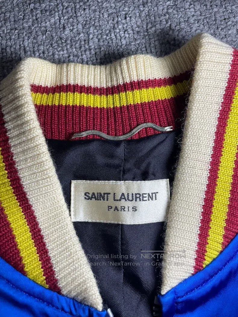 Saint Laurent Paris Saint Laurent Paris Blue and White Patchwork Silk Jacket Size US S / EU 44-46 / 1 - 4 Thumbnail