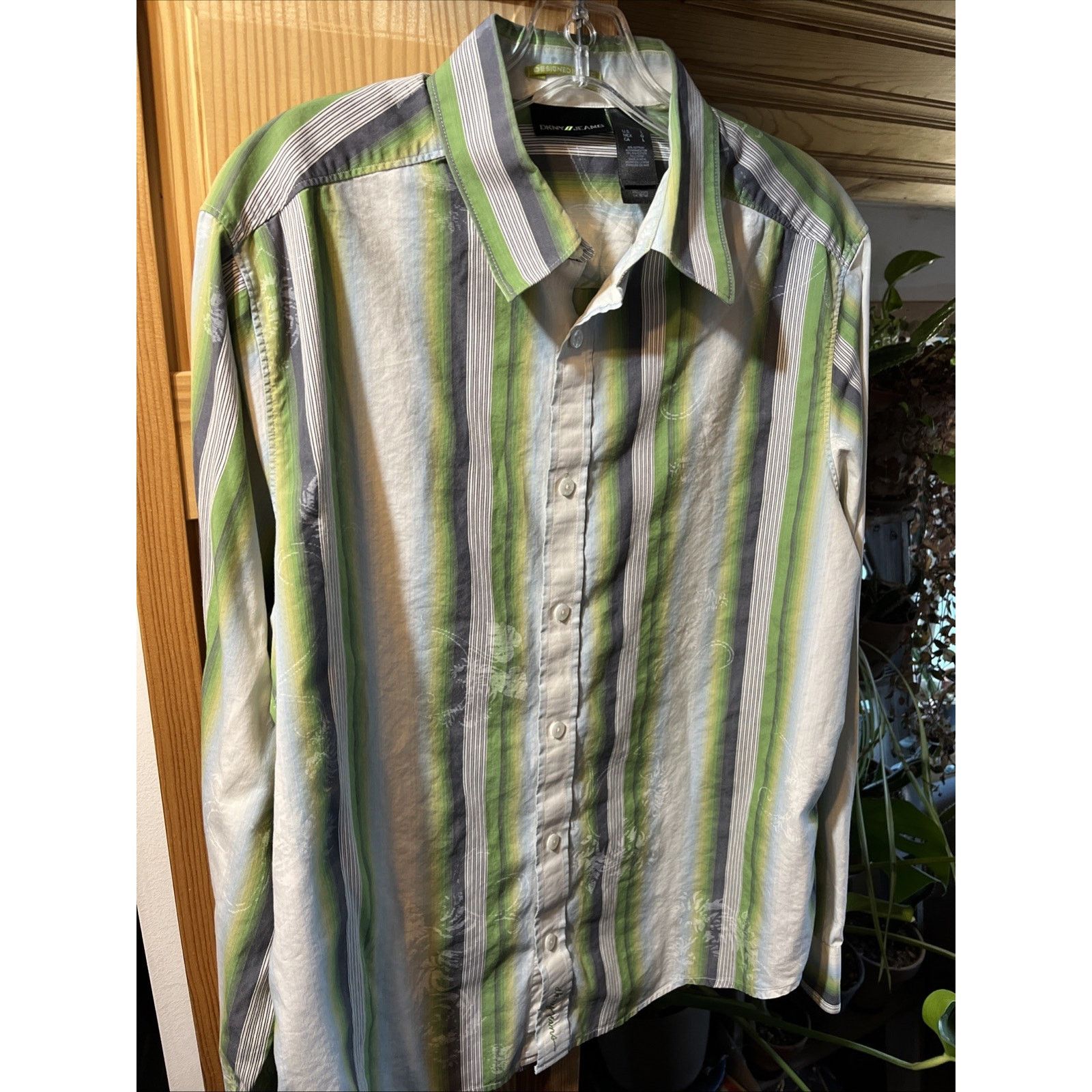 DKNY DKNY Jeans Shirt Mens Large Button Blue Green Striped Cotton Size US L / EU 52-54 / 3 - 2 Thumbnail