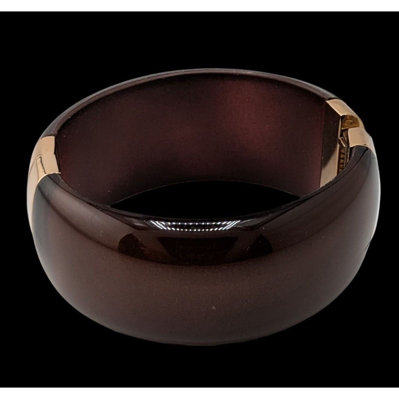 Other Hinged Brown Resin Bangle Bracelet With Gold-Tone Accents Size ONE SIZE - 1 Thumbnail
