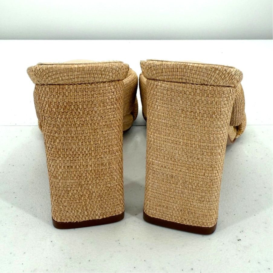 SCHUTZ NEW Schutz Fairy Eggshell Straw & Leather Mid Heel Sandal Size US 8.5 / IT 38.5 - 3 Thumbnail