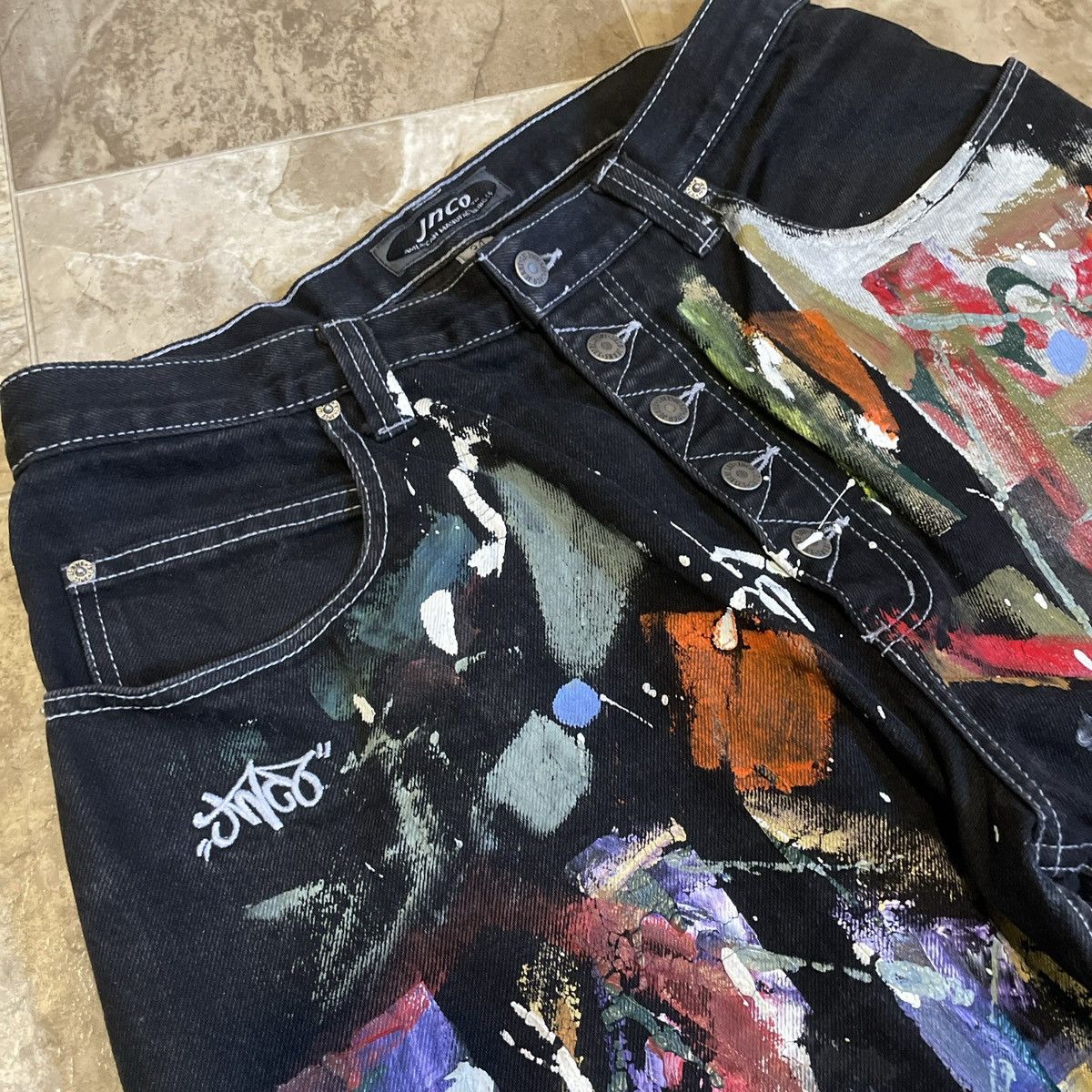 JNCO × Vintage Vintage 1980s JNCO baggy wide leg hand painted jeans Size US 34 / EU 50 - 5 Thumbnail