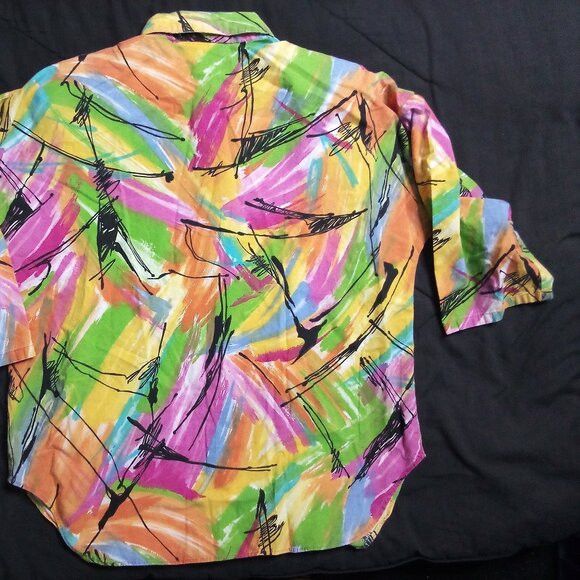 Other Vintage Michele Leslie Abstract Strokes Rainbow Button Shirt Size L / US 10 / IT 46 - 7 Thumbnail