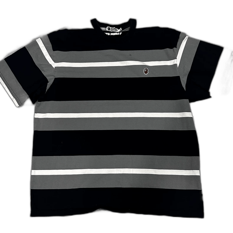 Bape Bape Black White Gray Striped Short Sleeve Shirt Size US XXL / EU 58 / 5 - 1 Thumbnail