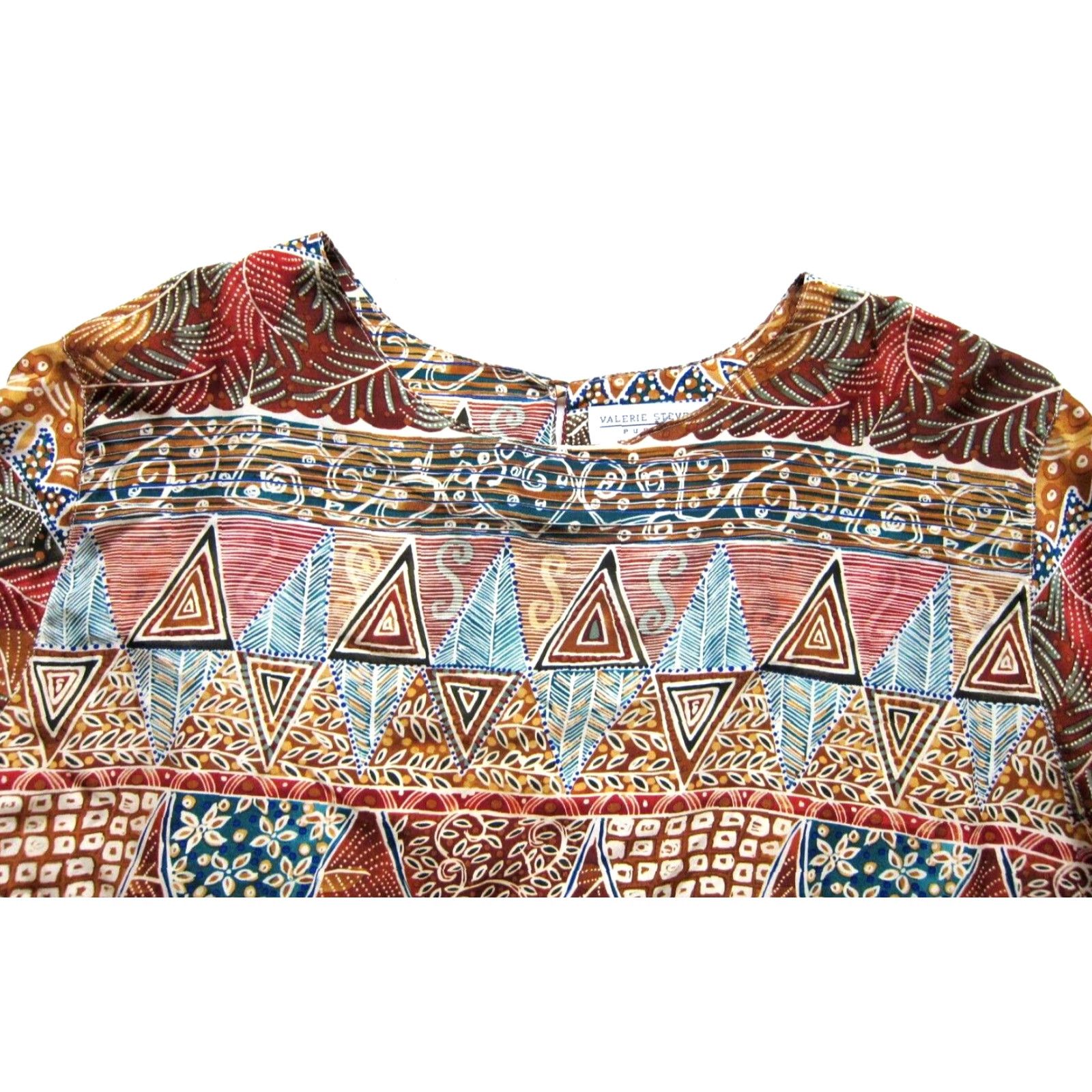 Vintage Vtg Valerie Stevens Blouse Tunic 24W Silk Floral Short Sleeve Brown Blue Women Ladies Dress Shirt Size 4XL / US 24-26 - 3 Thumbnail