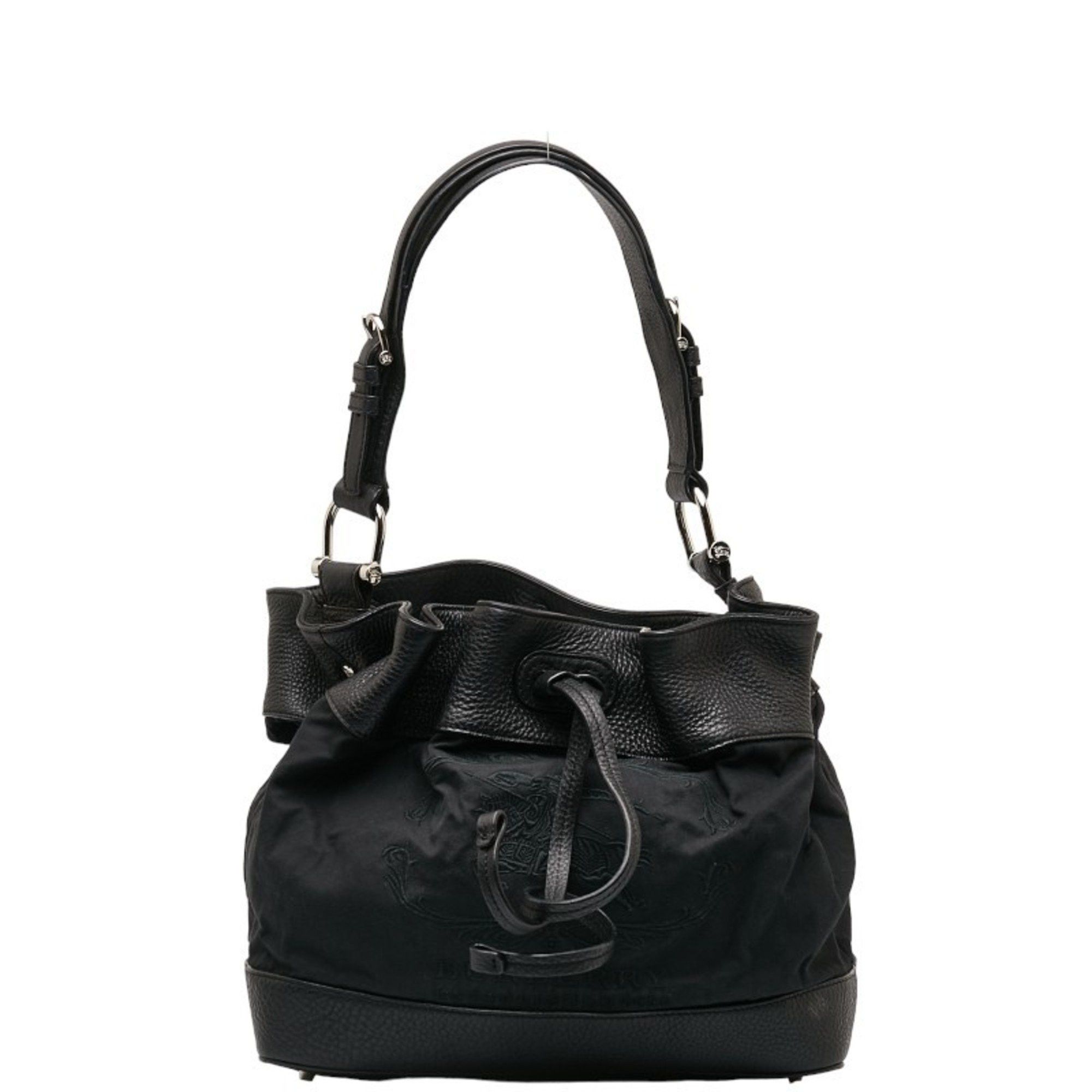 image of Burberry Checked Shoulder Bag Black Canvas Leather Women's Burberry