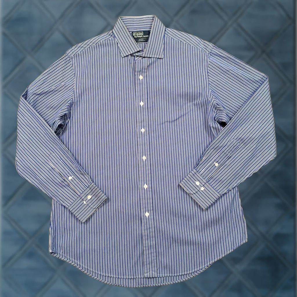 Polo Ralph Lauren Polo Ralph Lauren Men's Blue Striped Button Up Shirt Long Sleeve Regent 16.5 Size US XL / EU 56 / 4 - 1 Thumbnail