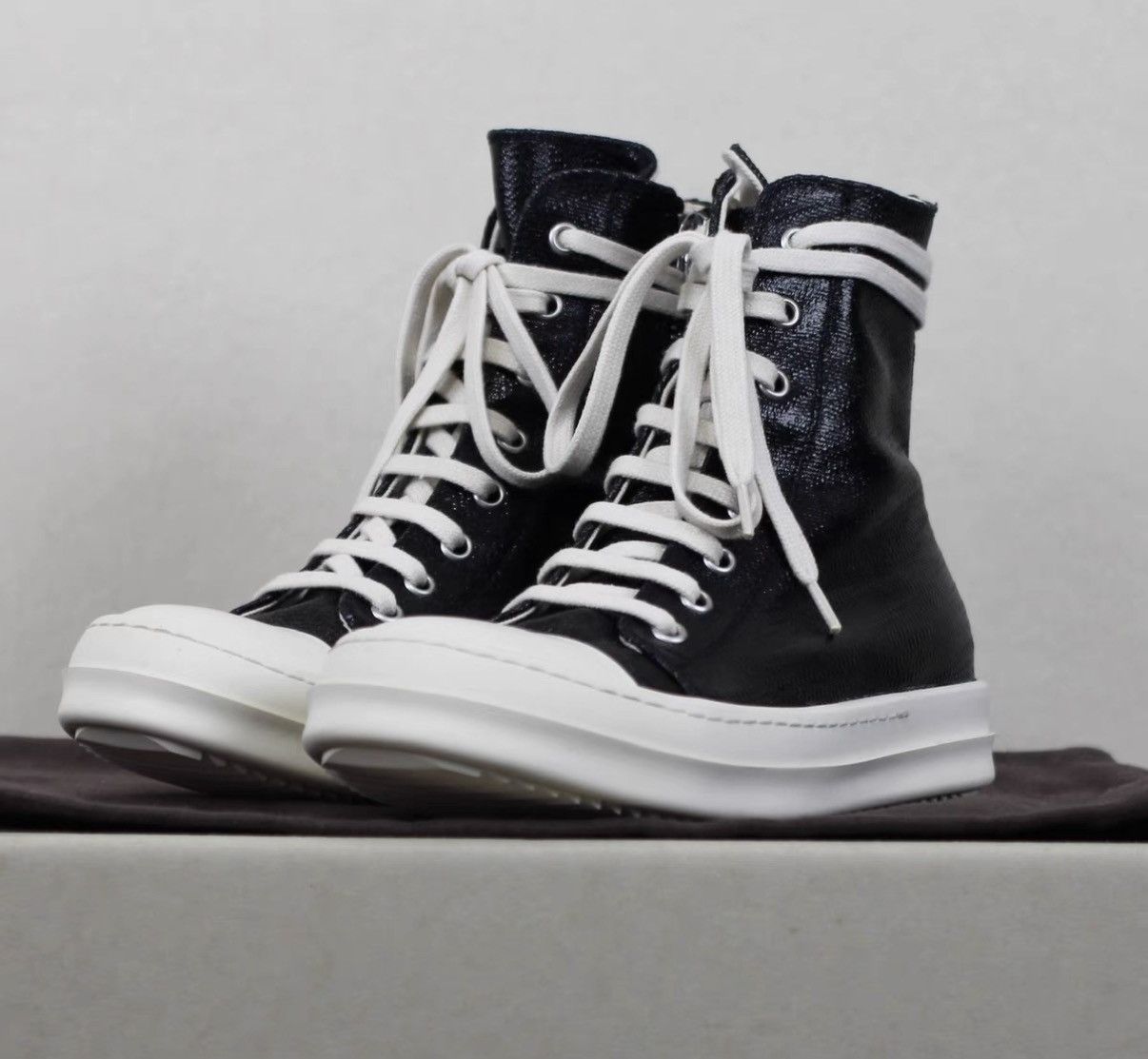 Rick Owens Rick Owens DRKSHDW New Waxed Finish High-Top Sneakers Size US 6 / IT 36 - 2 Thumbnail