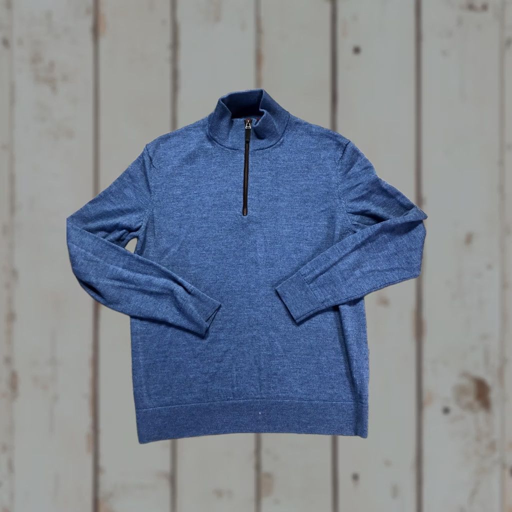 UNTUCKit UNTUCKit Mens Sweater Blue Merino Wool 1/4 Zip Mock Neck Knit Pullover Medium Size US M / EU 48-50 / 2 - 1 Thumbnail