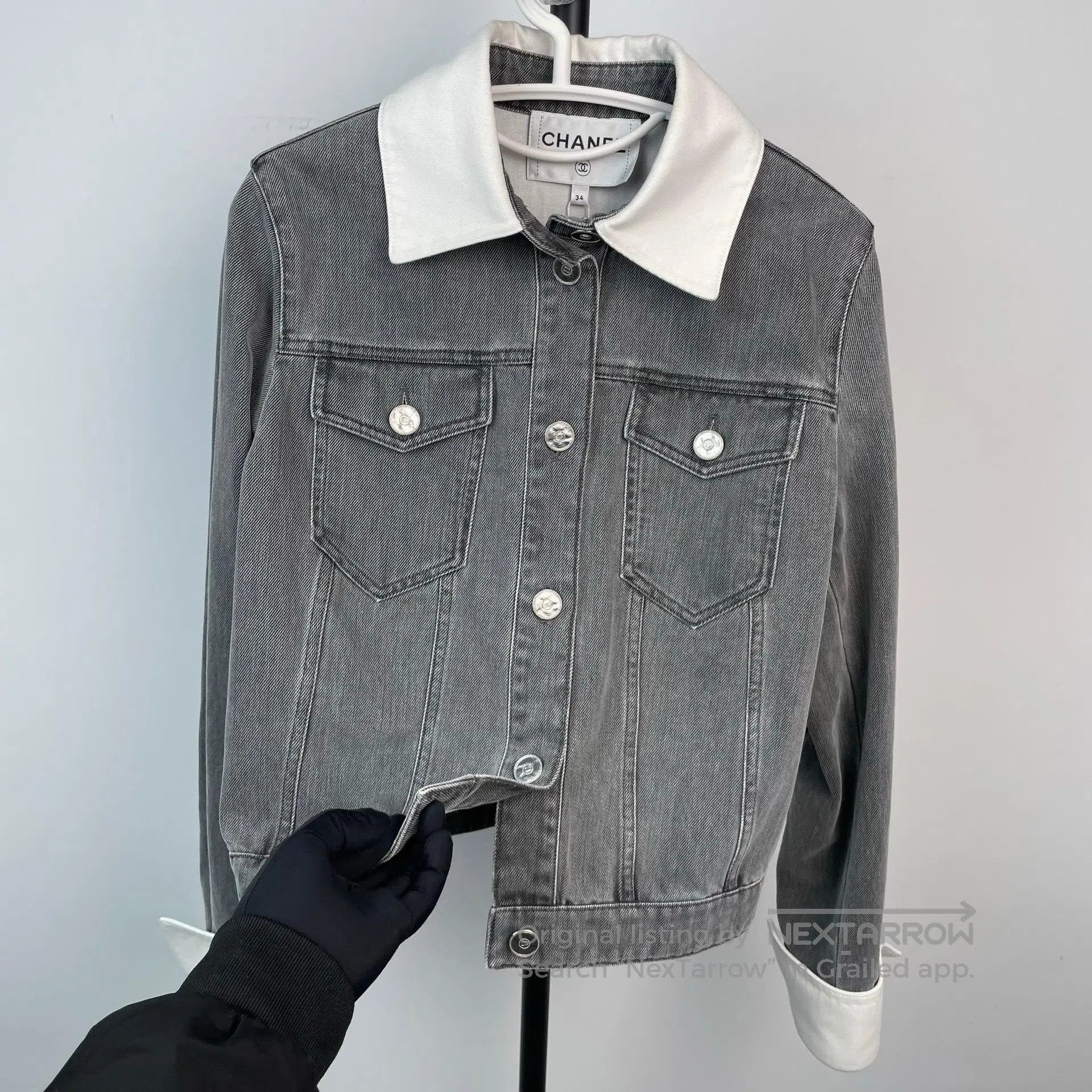 Chanel Chanel Grey Collar Fake Two-Piece Shell Button Denim Jacke Size XXS / US 00 / IT 34 - 9 Thumbnail
