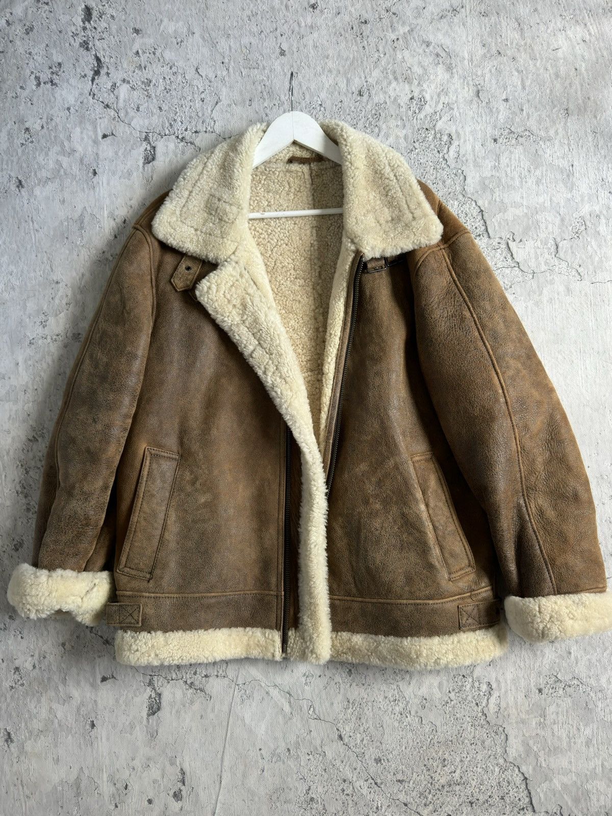 image of Vintage Shearling Lambskin Coat Jacket in Brown, Men's (Size XL)