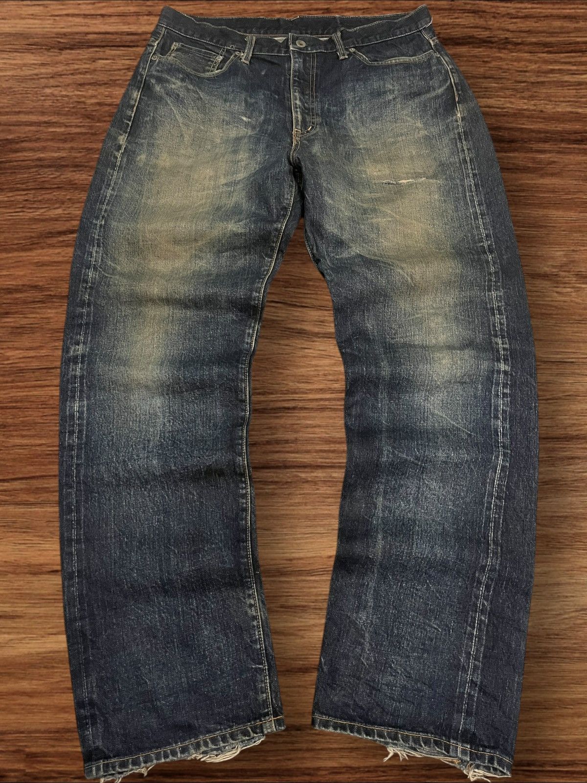 WHIZ LIMITED Whiz Limited Mud Indigo Washed Distress Selvedge Loose Jeans Size US 33 - 2 Thumbnail