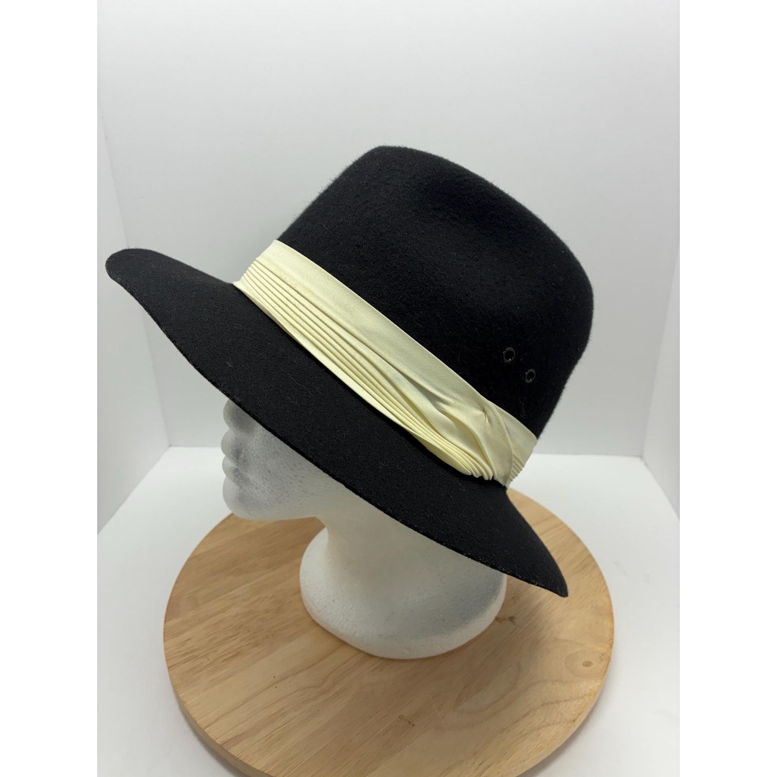Other Vintage Mobster Style Wool Hat Black Wide Brim Fedora Size ONE SIZE - 2 Thumbnail