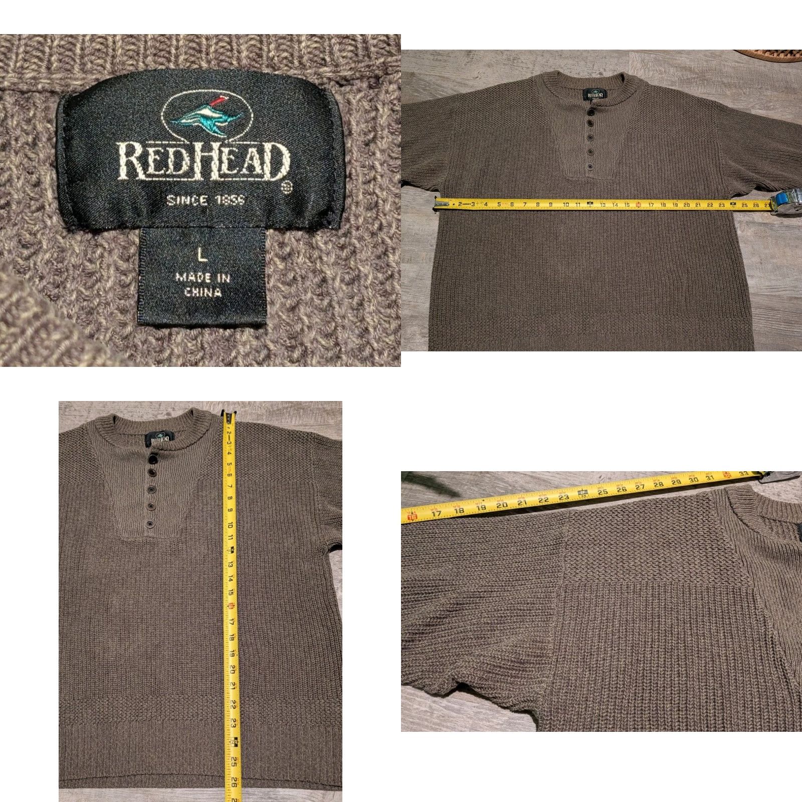 Vintage VINTAGE RedHead Mens Pullover Sweater Crew Neck Brown Cotton Blend Button Long Sleeve Large Workwear 90s Classic Outdoor Mens Size US L / EU 52-54 / 3 - 8 Thumbnail