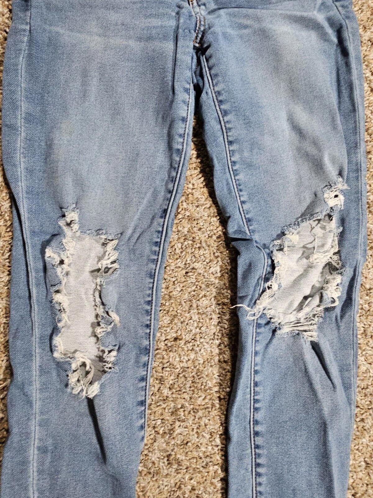 Designer American Eagle Next Level Stretch Blue Rip Destroyed Jeans 4 Size 27" / US 4 / IT 40 - 3 Thumbnail