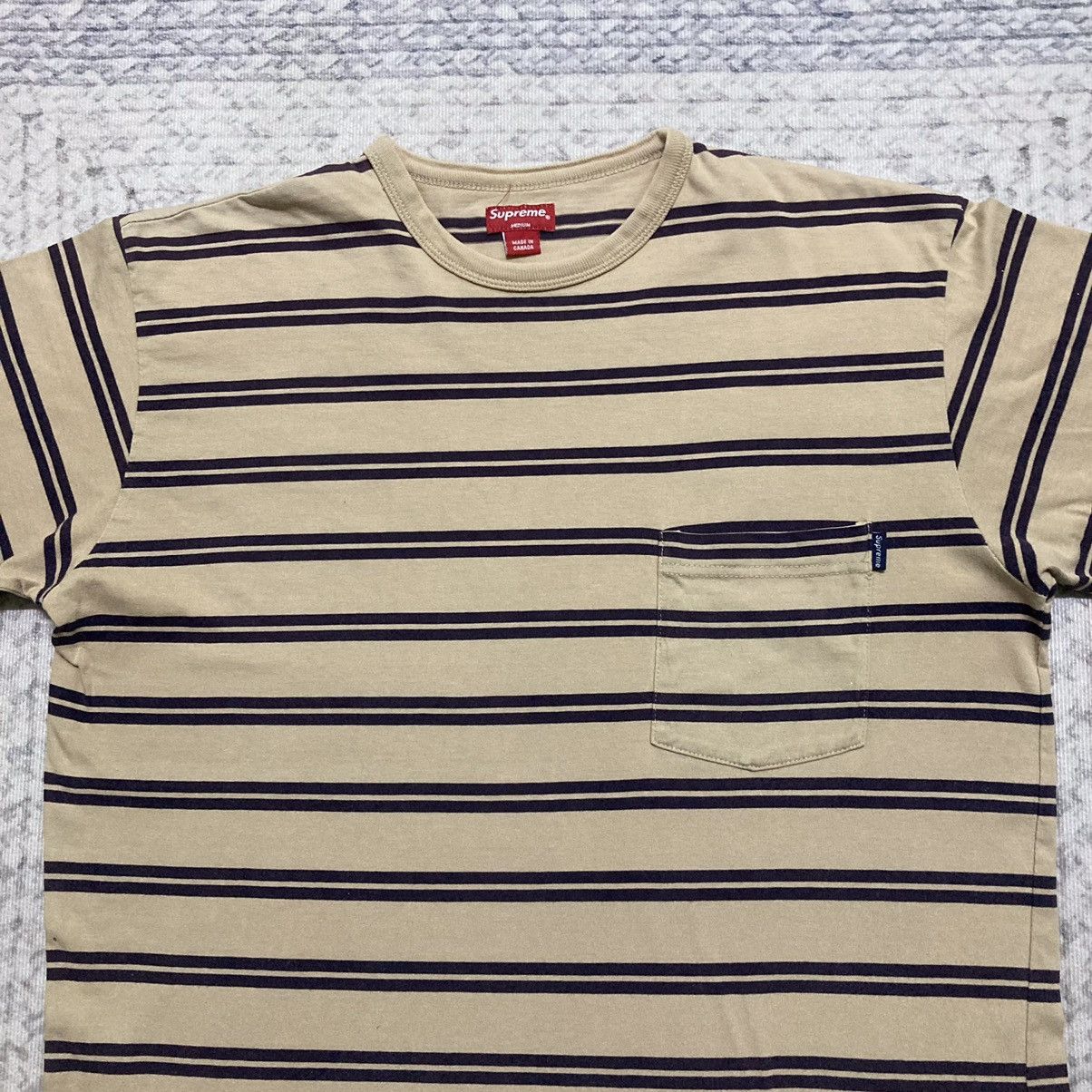 Supreme Distress Supreme Brown Stripes Pocketed Tees Size US M / EU 48-50 / 2 - 2 Thumbnail
