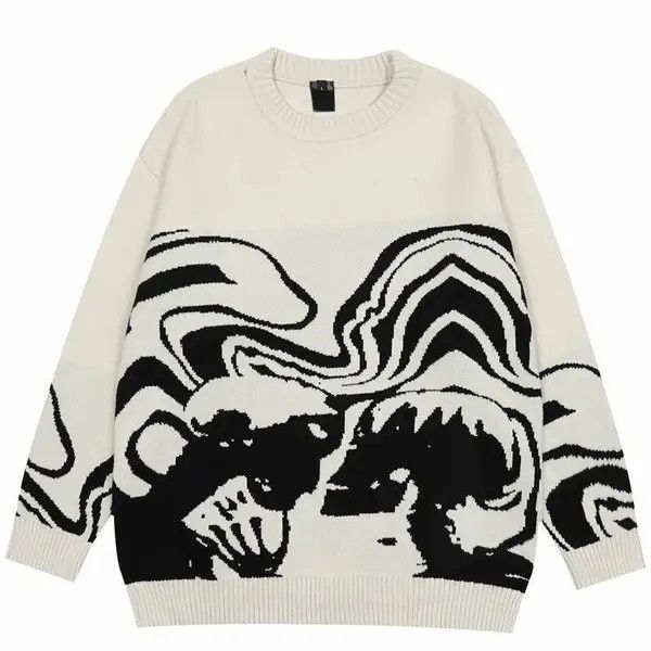 Japanese Brand × Vintage New Waved Distorted Black Waves Knitted Unisex Sweater Size US L / EU 52-54 / 3 - 1 Thumbnail