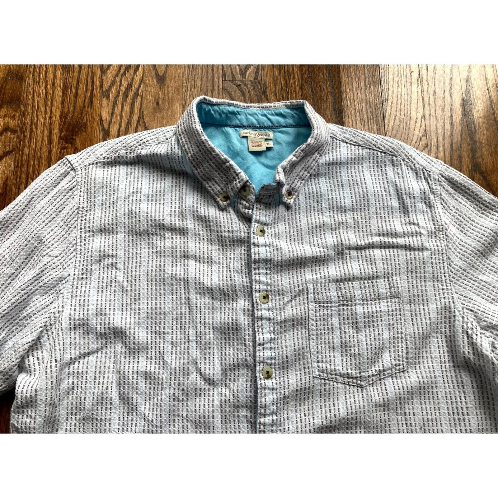 Carbon2Cobalt Carbon2Cobalt Button-Up Shirt Mens XL Long Sleeve Striped Blue White Cotton Pocketed Casual Shirt Size US XL / EU 56 / 4 - 4 Thumbnail