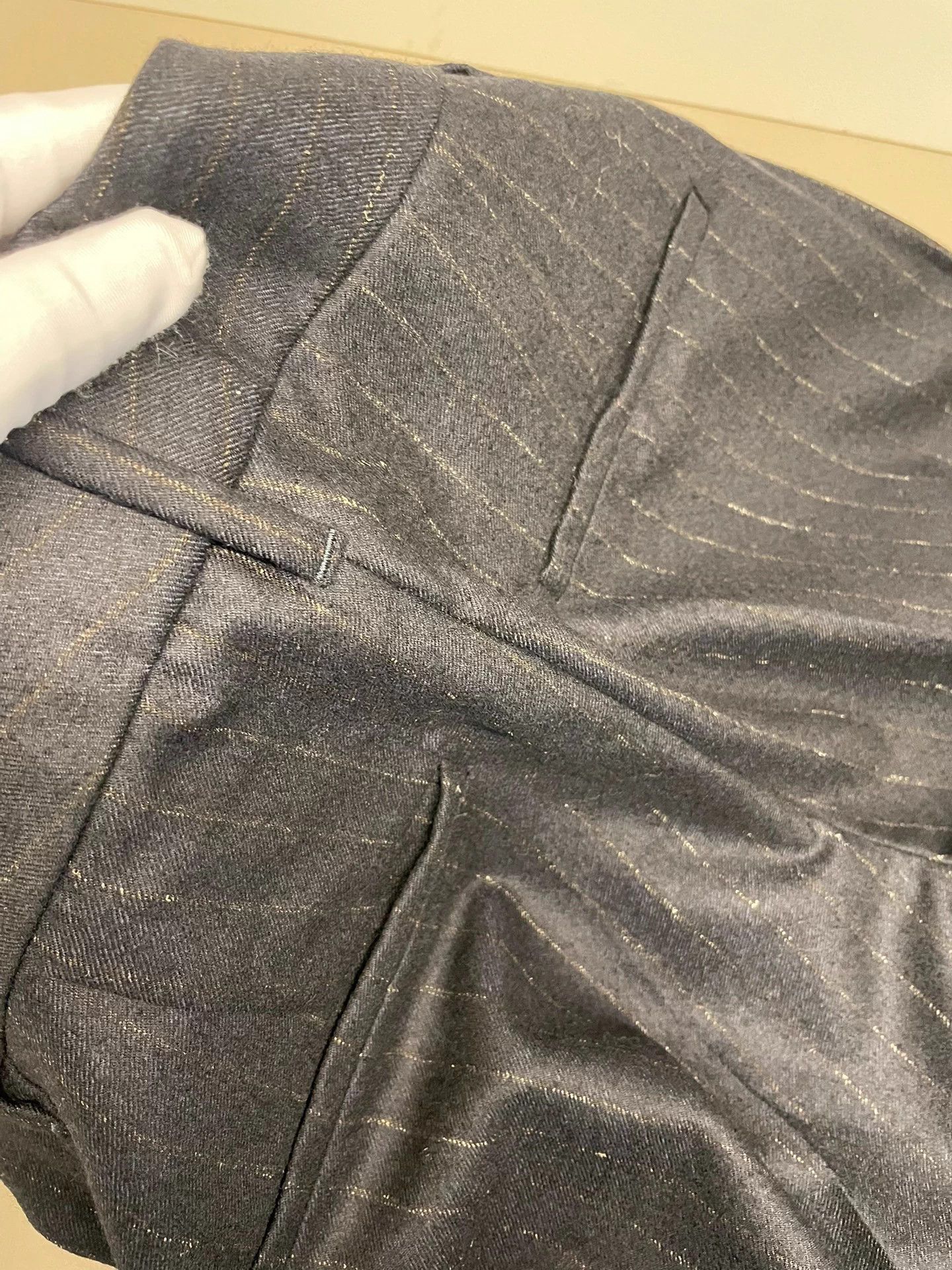 Brunello Cucinelli BC Black Gold Thread Virgin Wool Trousers F34 Size US 34 / EU 50 - 8 Thumbnail