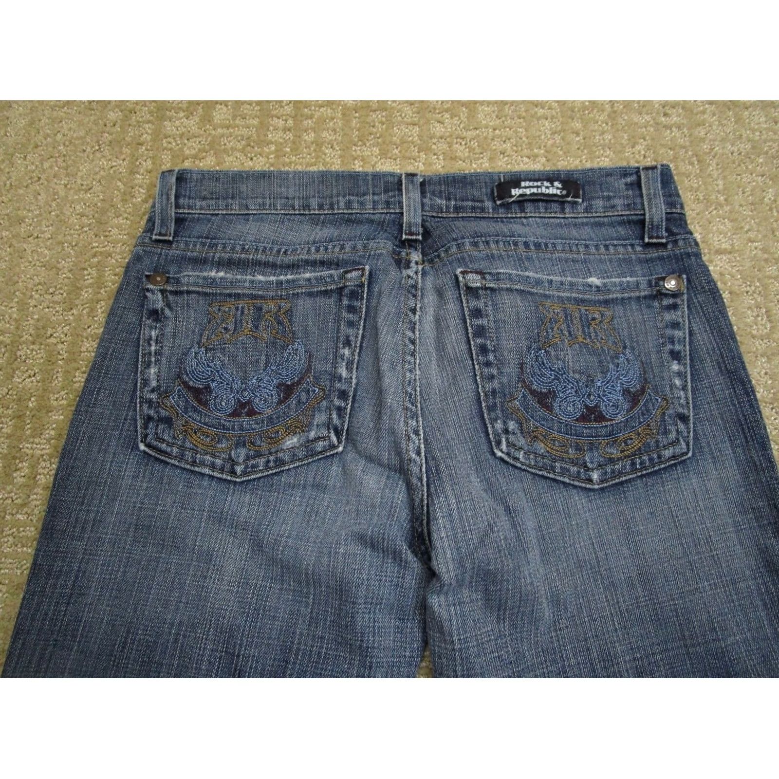 Vintage Rock & Republic Jeans Women 26P Blue Bootcut Low Rise Petite Denim 5-Pocket Logo Dark Wash Denim Jeans Womens Size 26" / US 2 / IT 38 - 4 Thumbnail