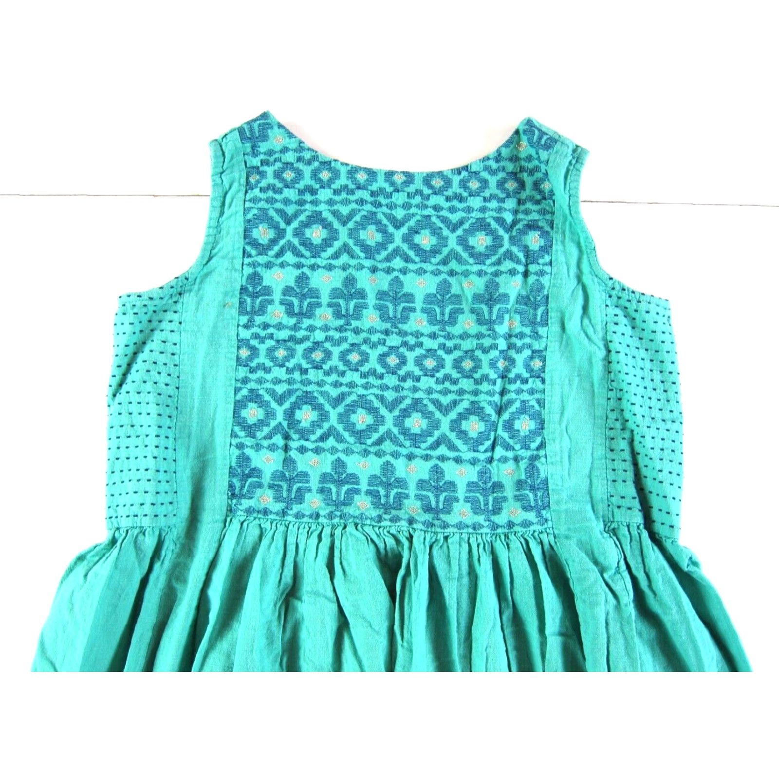 Vintage Utsa Maxi Floral Embroidered 100% Cotton Sleeveless Sheath XS Blue Green Women Dress Size XS / US 0-2 / IT 36-38 - 4 Thumbnail