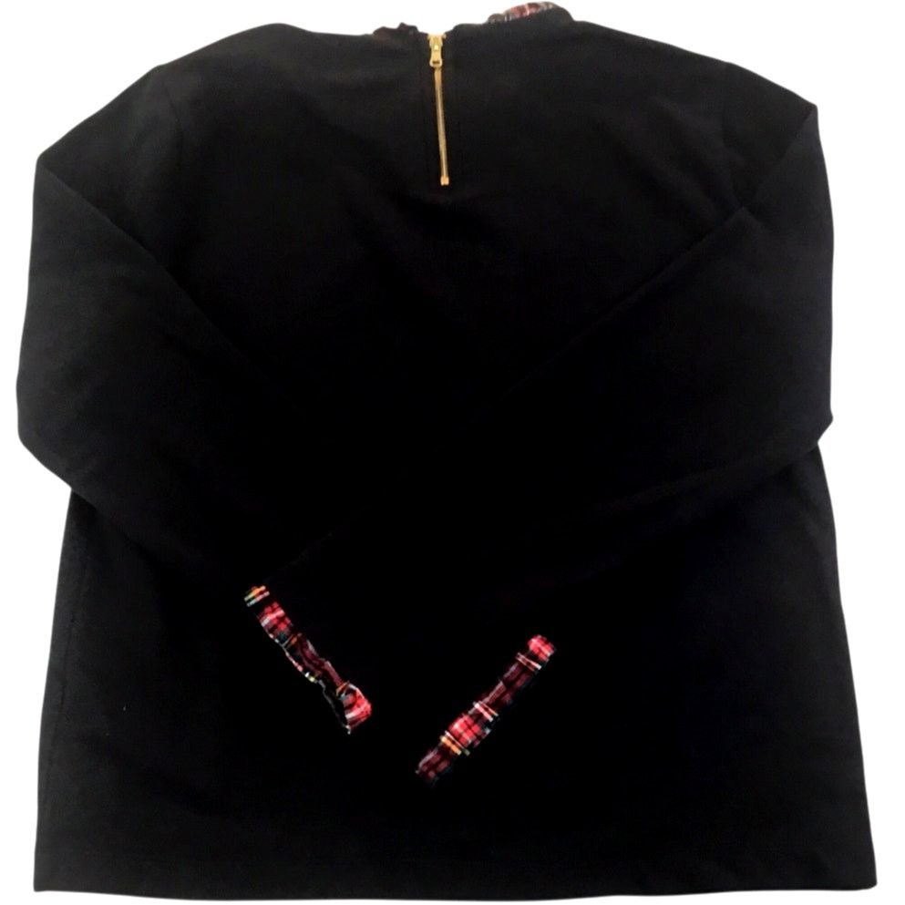 J.Crew J. Crew Black Knit Top Red Plaid Collar Cuffs Size Medium Size M / US 6-8 / IT 42-44 - 3 Thumbnail