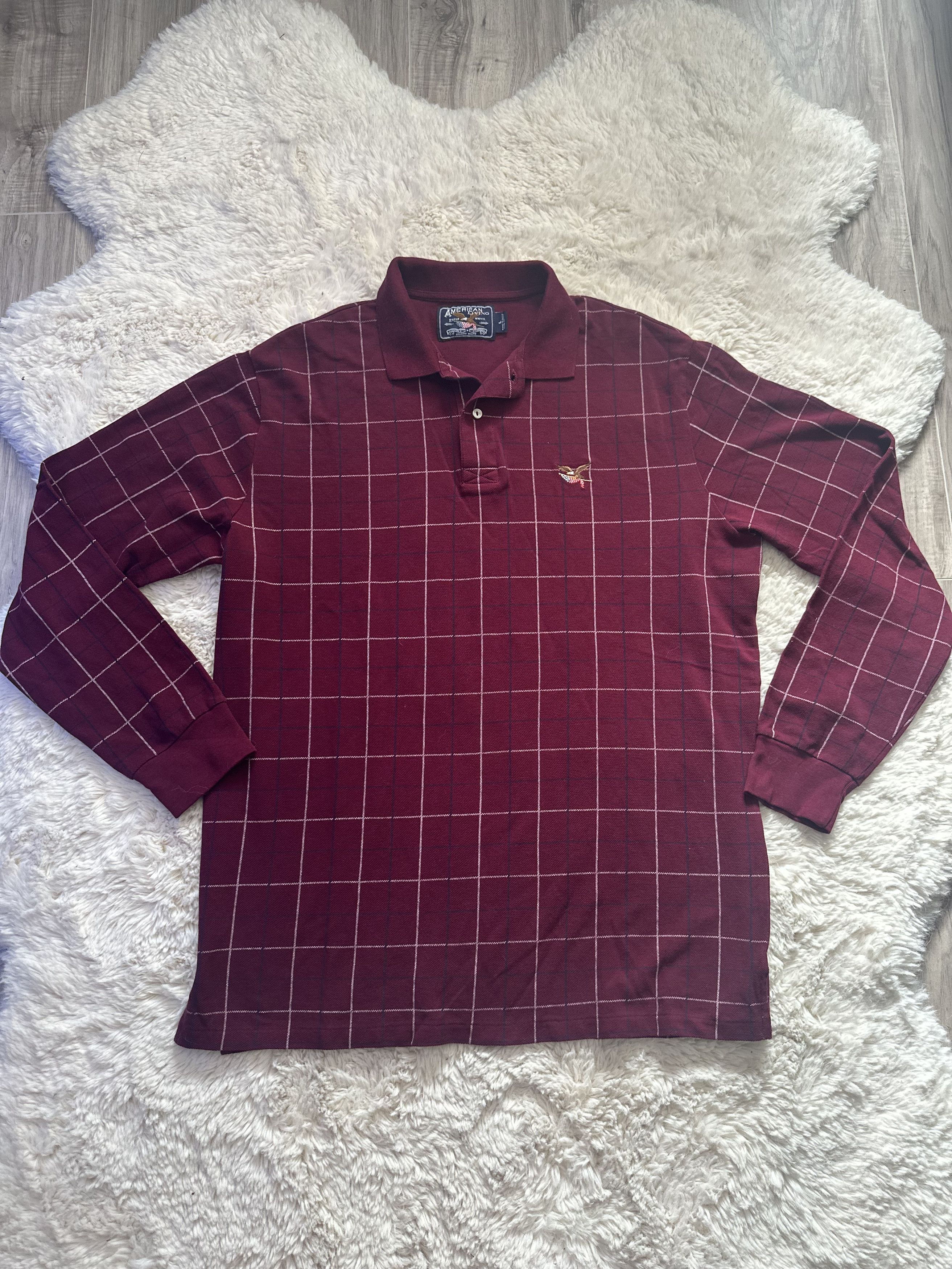 Vintage Vintage American Living burgundy plaid long sleeve polo Size US L / EU 52-54 / 3 - 1 Thumbnail