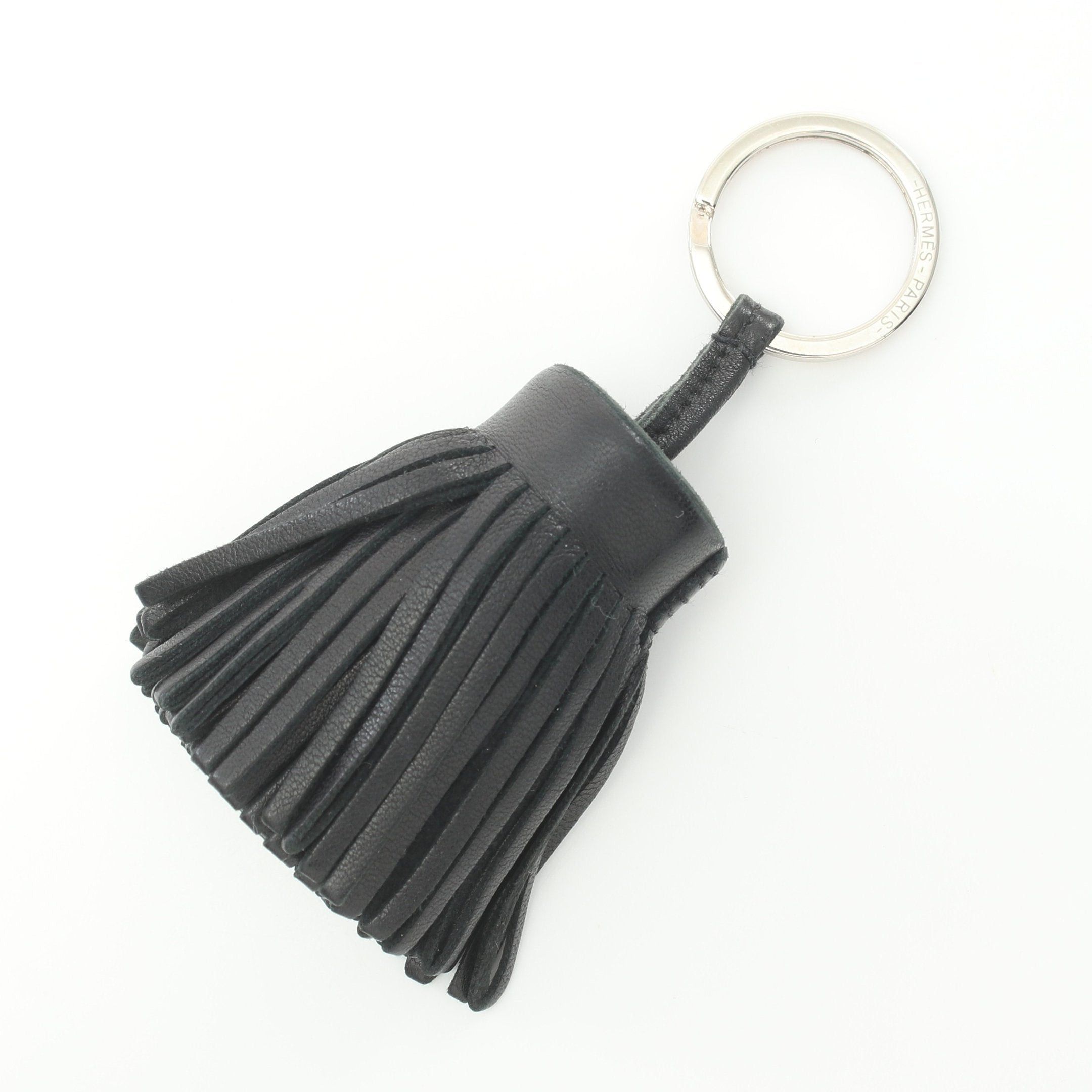 image of Hermes Bag Charm Key Ring Aagneau Black Silver Hardware, Women's