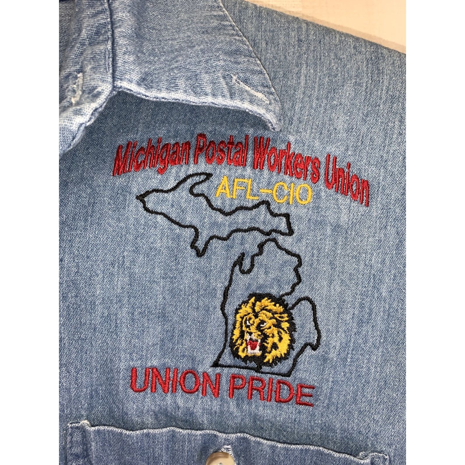 Denime Vintage Michigan Postal Workers Union Denim Button Up Mens L-7289 USA Size US L / EU 52-54 / 3 - 2 Thumbnail