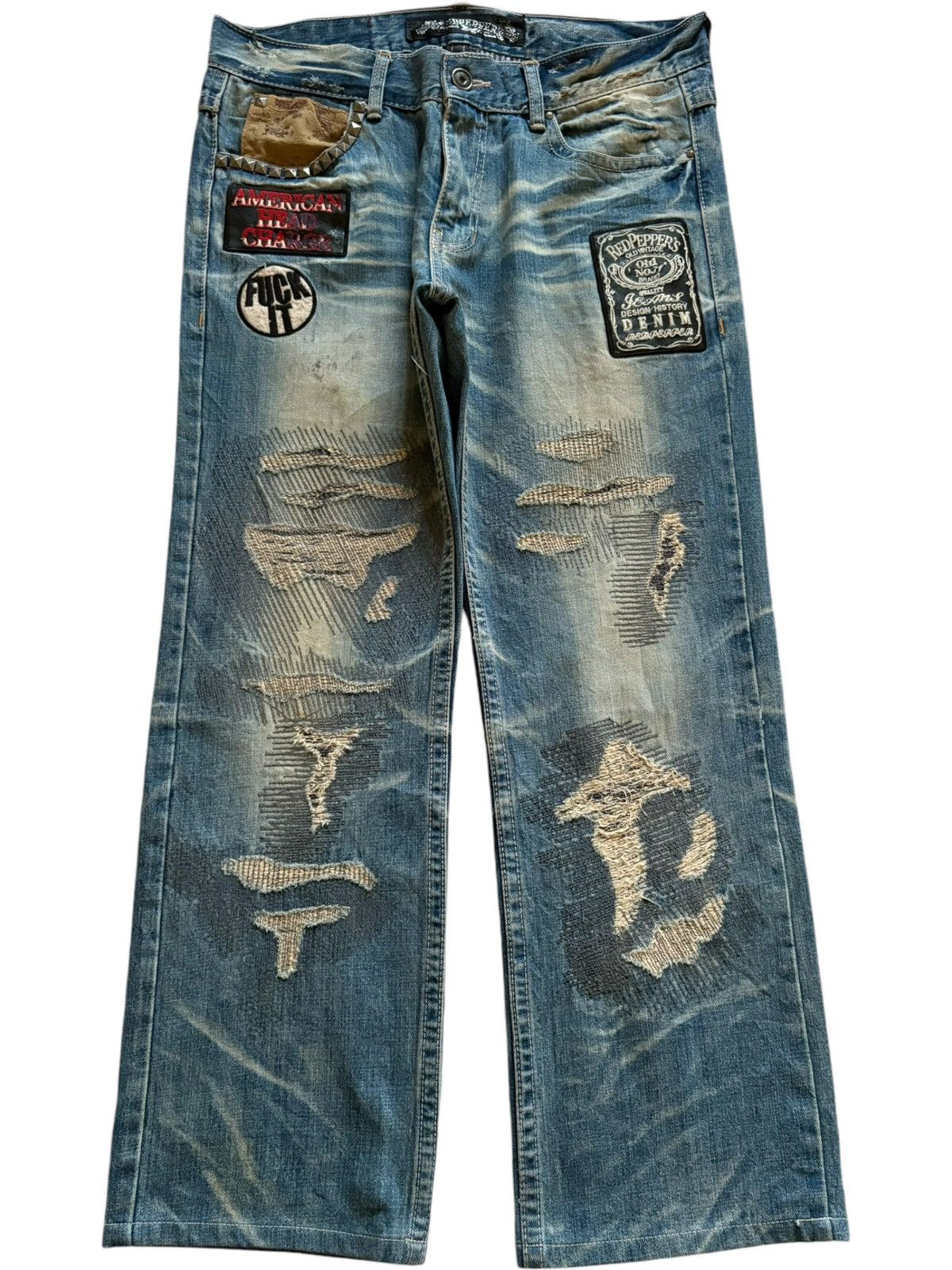 Vintage Japanese Brand Mud Wash Patch Distressed Baggy Jeans