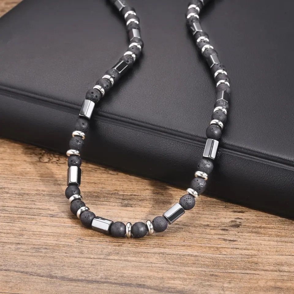 Jewelry × Vintage Natural Volcano Stone Necklace Black Gallstone Beaded Choker Size ONE SIZE - 2 Thumbnail