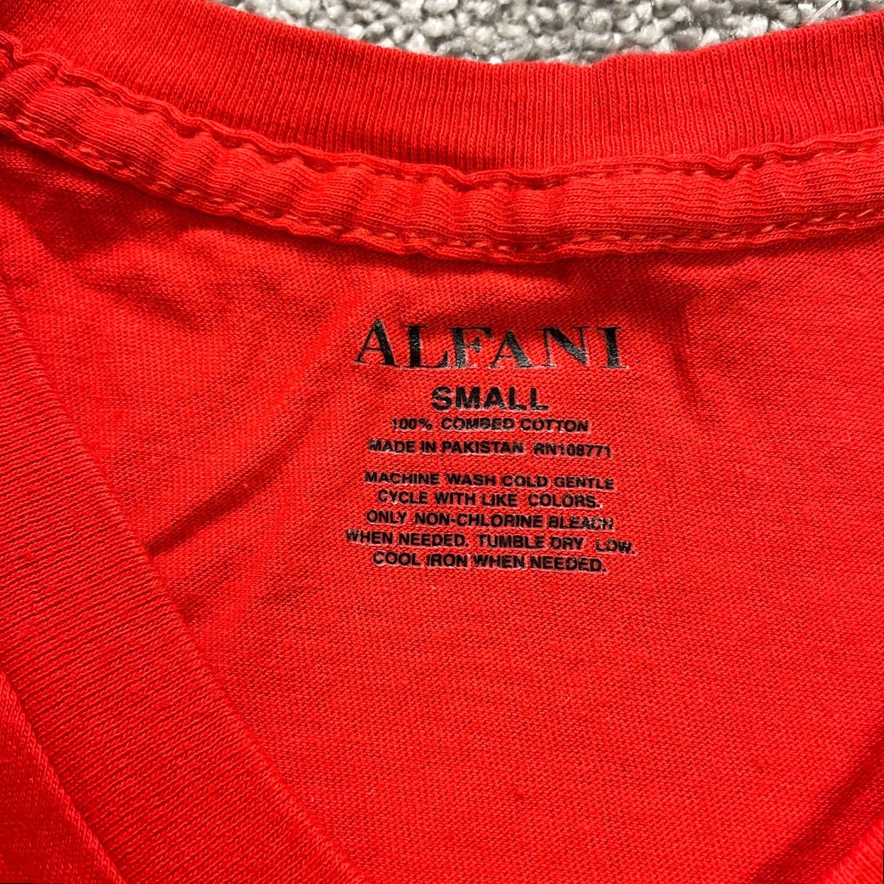 Alfani Vintage Alfani Men’s T-Shirt Small Red Solid V-Neck Cotton Short Sleeve Size US S / EU 44-46 / 1 - 5 Thumbnail