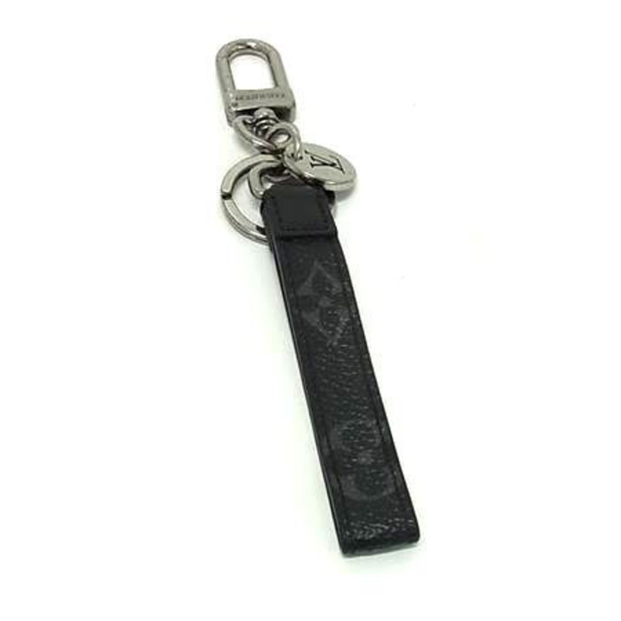 LOUIS VUITTON Monogram Eclipse Porte-Clés Dragonne Keychain M61950 in Black and Grey Leather Men's