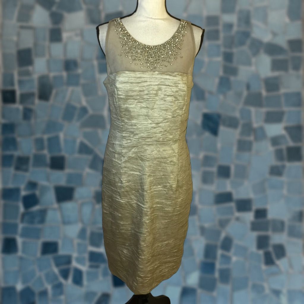 Eliza J Sheath Dress 14 Womans Taupe Beige Rhinestone Sleeveless Cocktail  Dress - joarbit.com