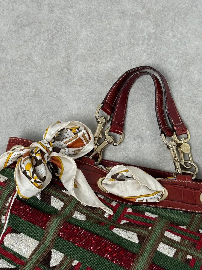 Gucci Gucci Burgundy Embroidered Beaded Canvas 85th Anniversary Positano Tote Bag Size ONE SIZE - 10 Thumbnail
