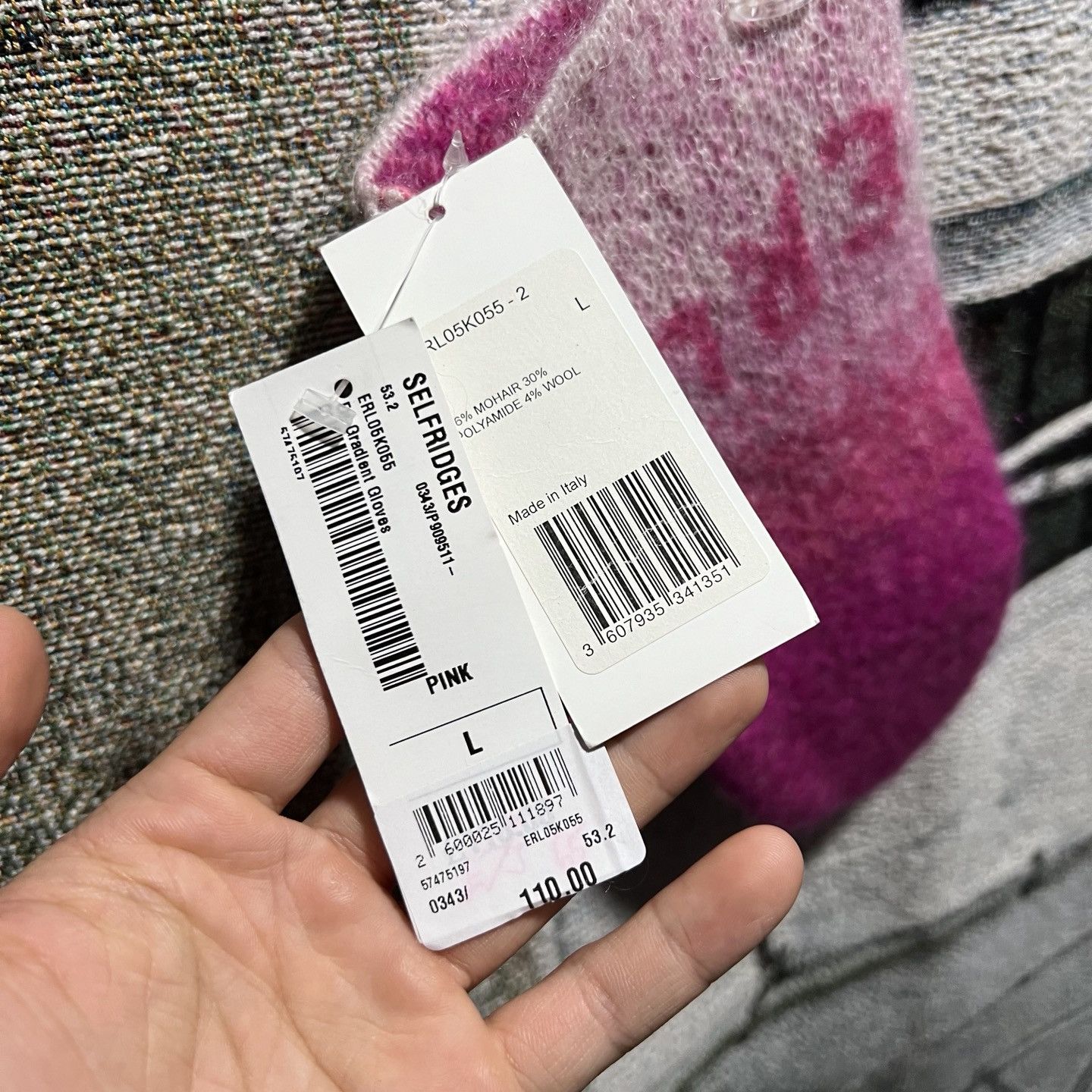 ERL ERL Mohair Knit Blended Gloves Pink (L) Size ONE SIZE - 2 Thumbnail