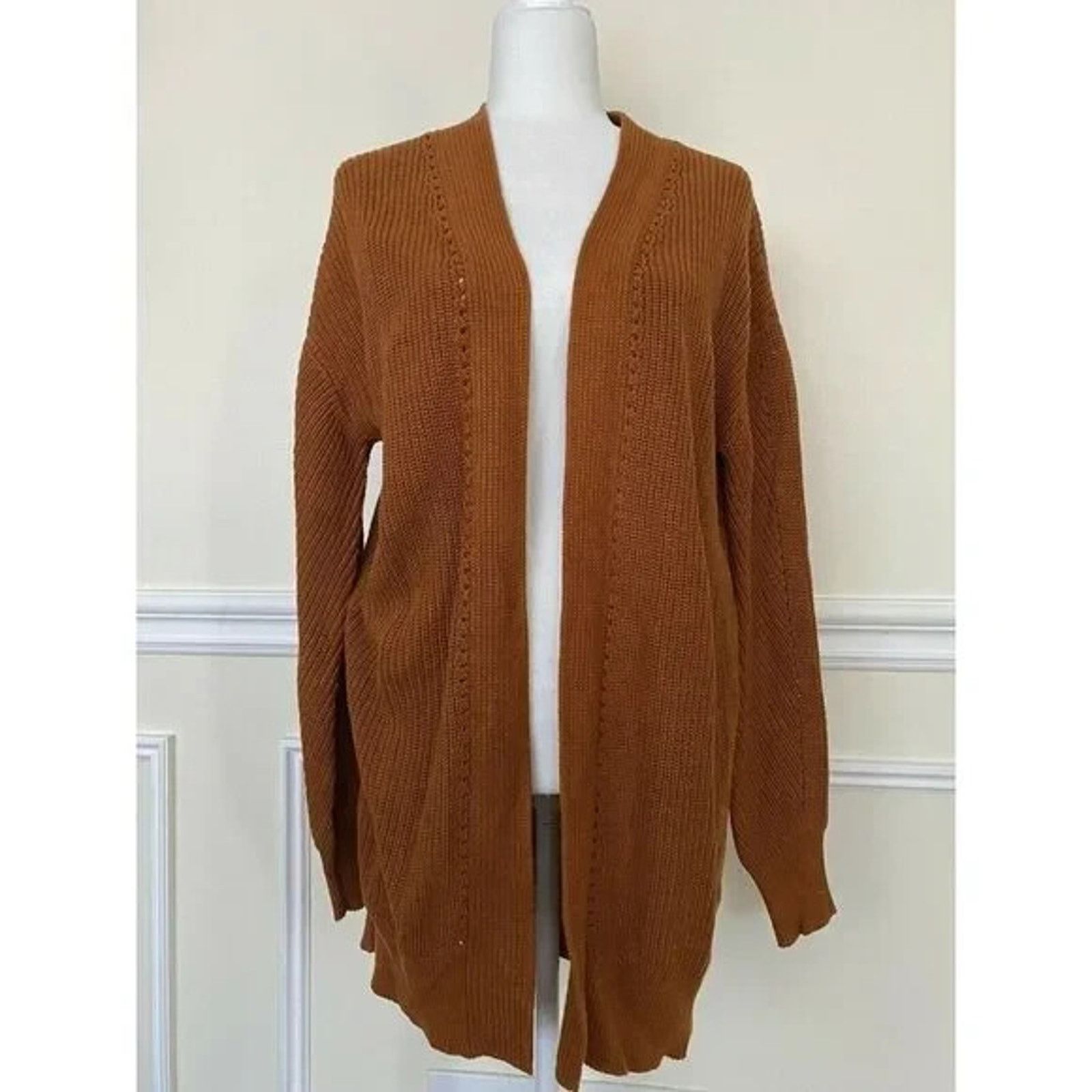 BP. BP Cotton Open Front Long Cardigan Sweater Orange S A003145 Size S / US 4 / IT 40 - 8 Thumbnail
