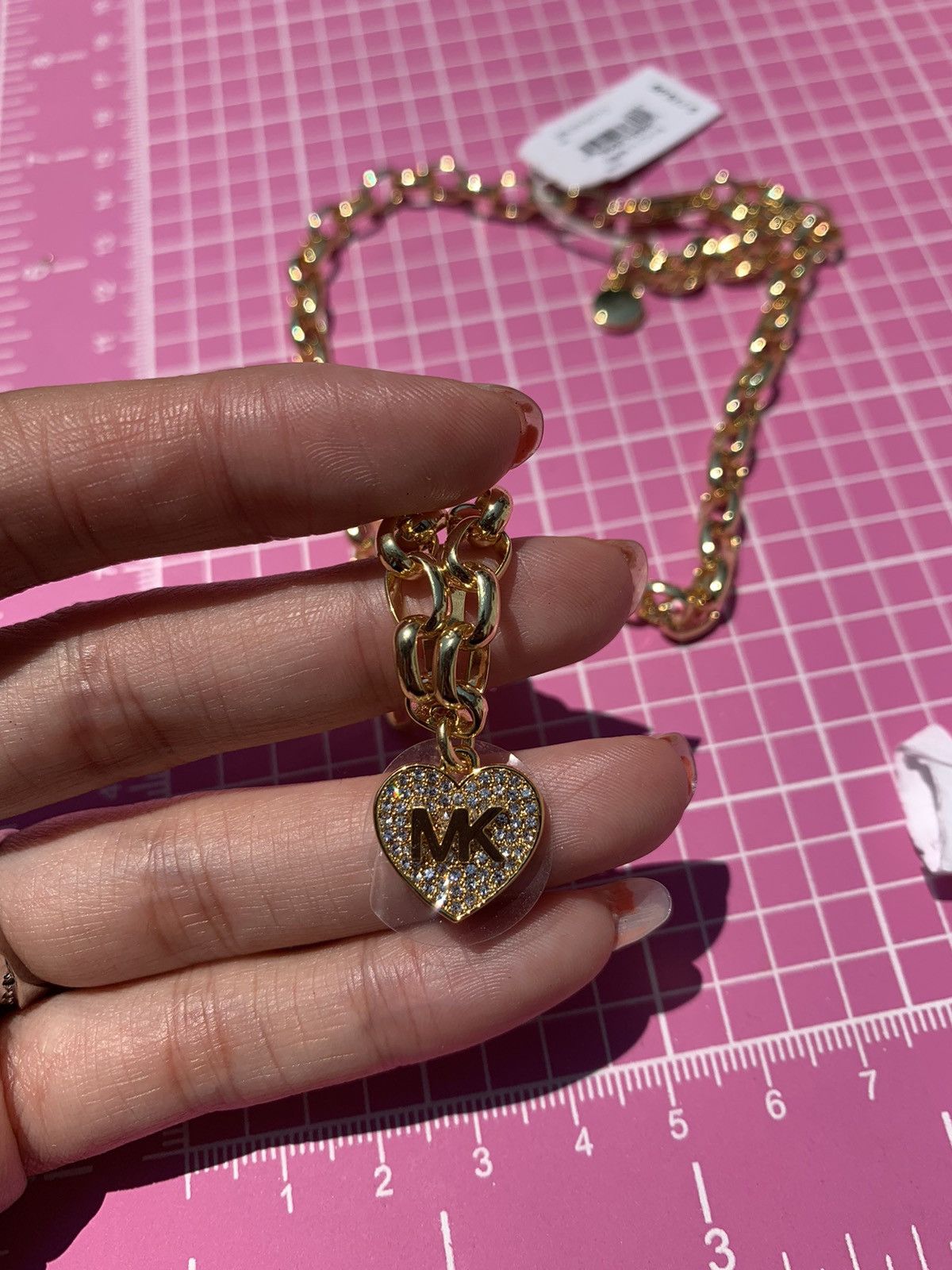 Michael Kors NWT Michael Kors Brass & Pavé Crystal MK Logo Heart Pendant Size ONE SIZE - 3 Thumbnail