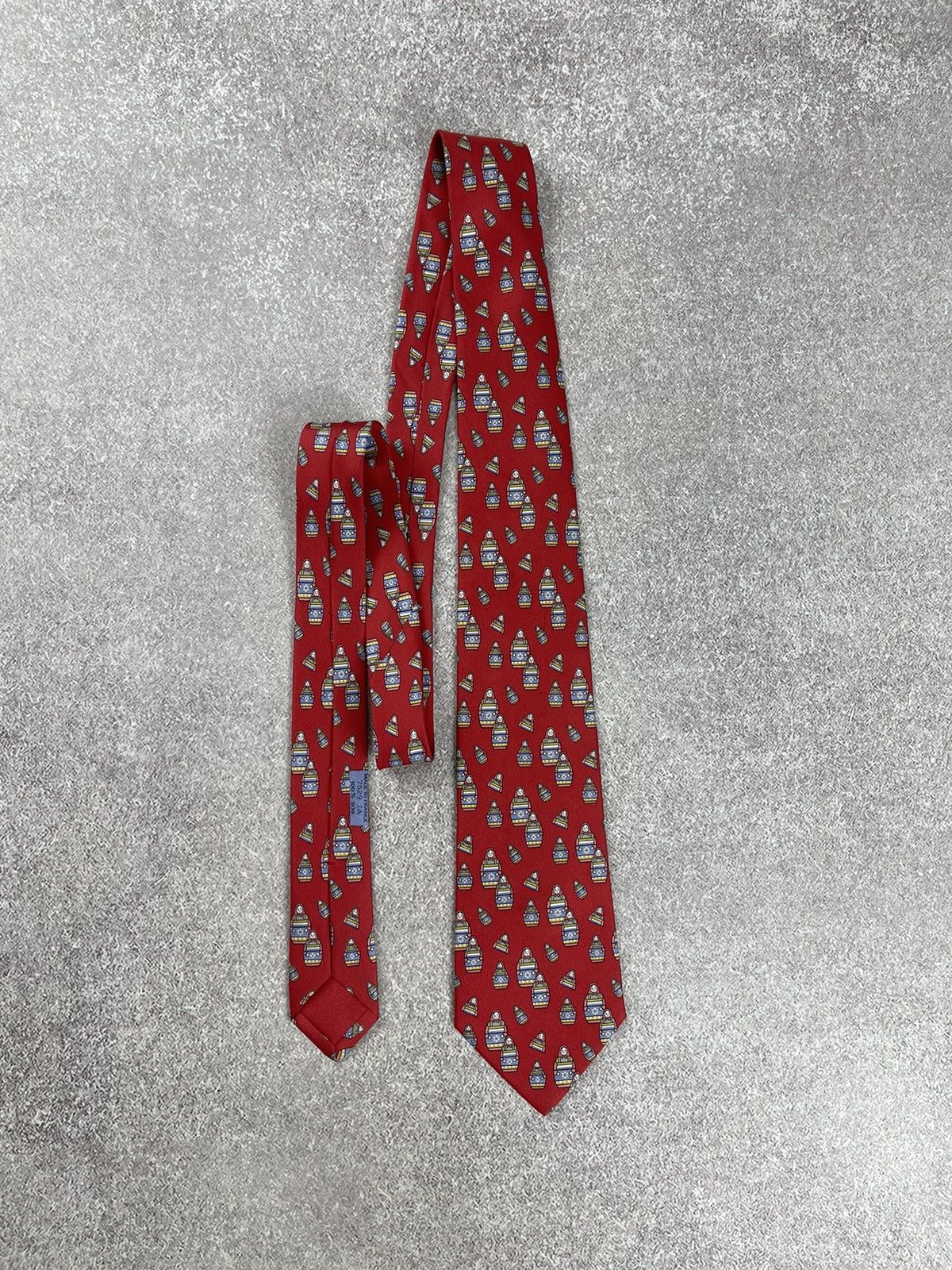 Hermes × Vintage Vintage Hermes Printed Red Silk Tie Size ONE SIZE - 2 Thumbnail