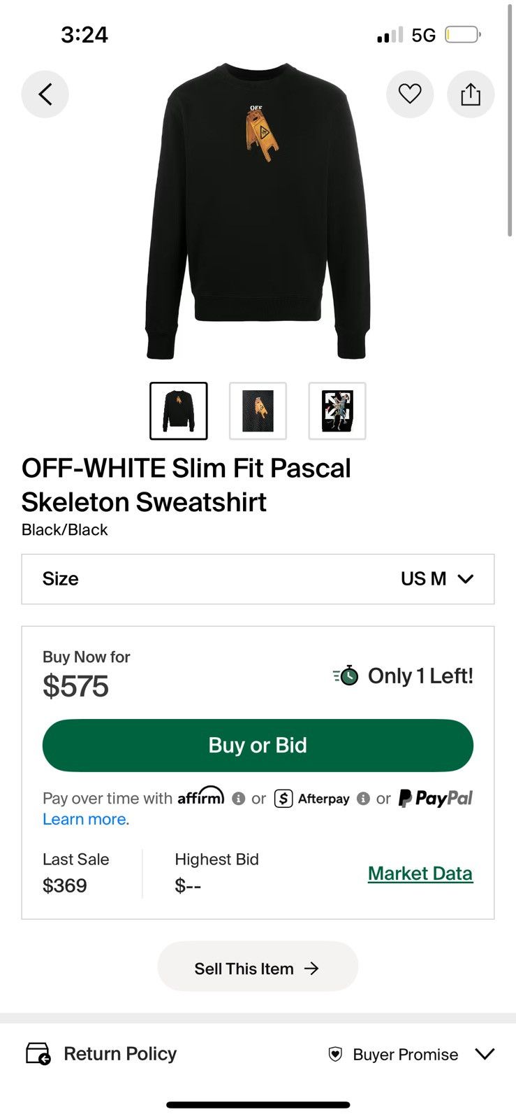 Off-White OFF-WHITE Slim Fit Pascal Skeleton Sweatshirt Size US M / EU 48-50 / 2 - 7 Thumbnail