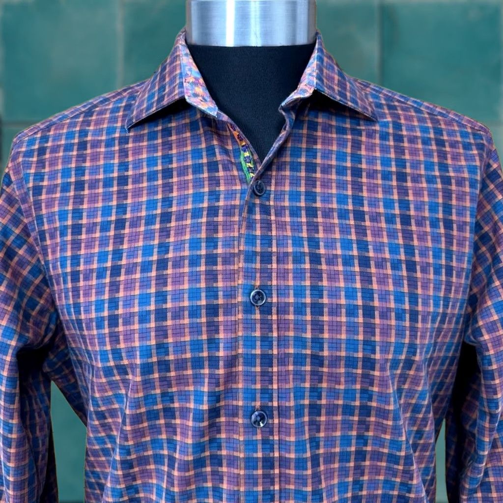 Robert Graham Robert Graham Shirt Mens Button-Up Plaid Blue Orange Colorful Office Work S Regular Long Sleeve Button-Down Menswear Size US S / EU 44-46 / 1 - 1 Thumbnail