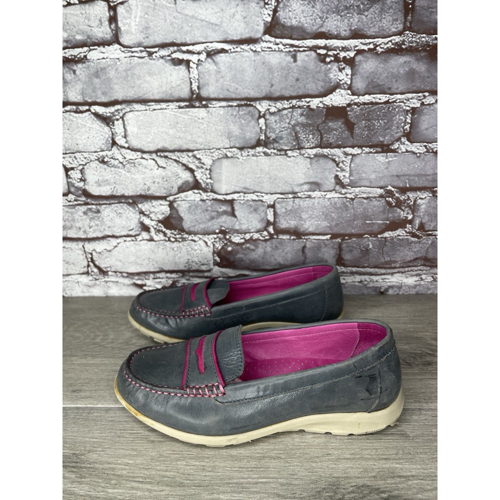 JOSEF SEIBAL Josef Seibel Gray Leather Pink Stitching Penny Loafer Comfor Size US 6 / IT 36 - 12 Thumbnail