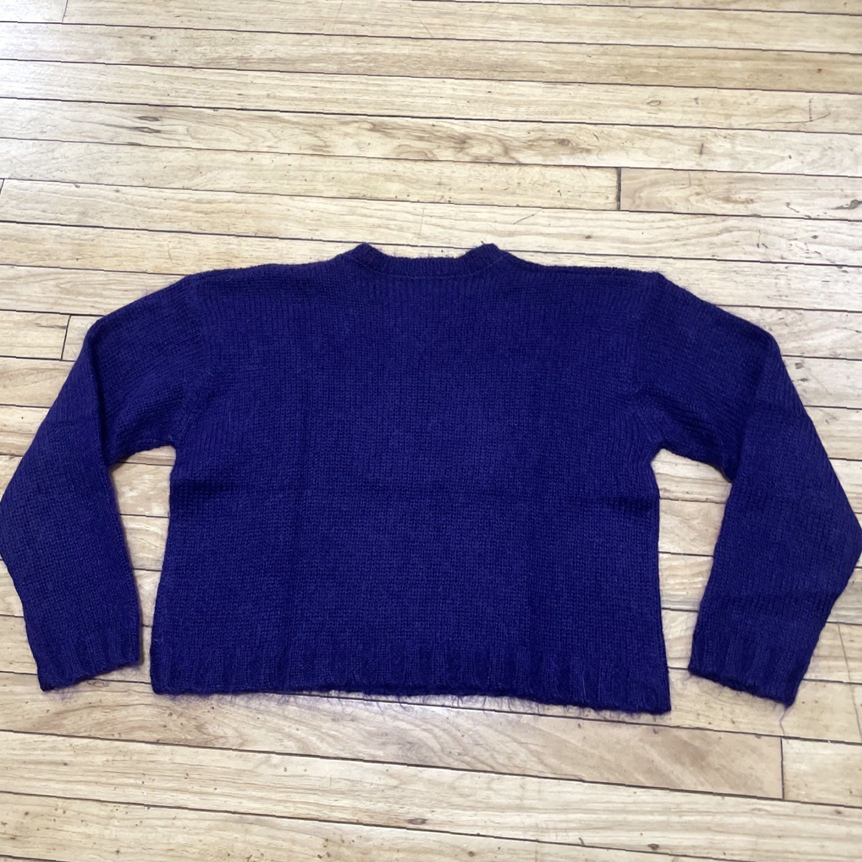Vintage VINTAGE Reference Point Sweater Wool Mohair Women S Royal Purple 90s Crop Knit Pullover Long Sleeve V-Neck Button Sheep? (Wait) Size S / US 4 / IT 40 - 2 Thumbnail