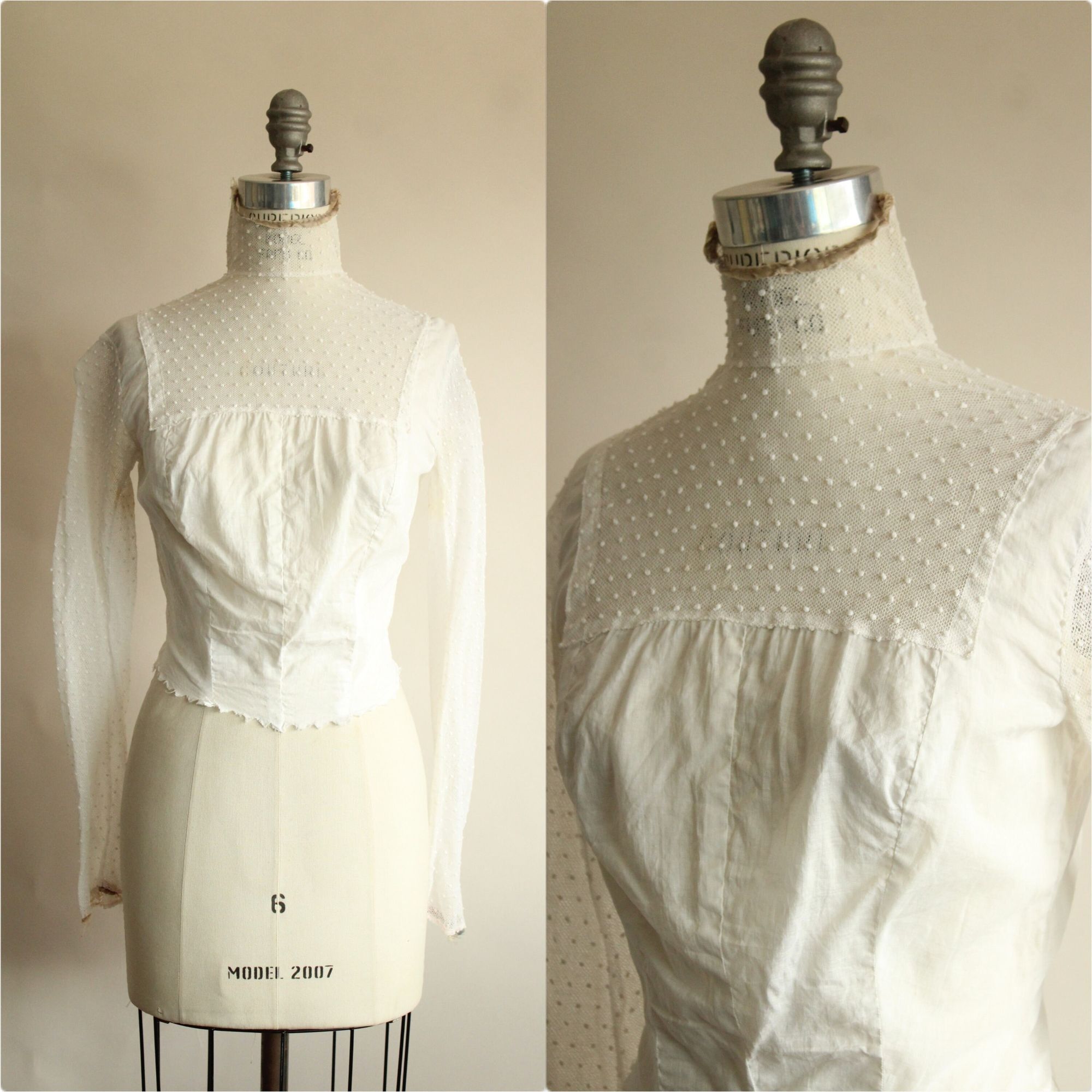 Vintage Antique 1900s Blouse In White With Lace Front. Pigeon Bust Size M / US 6-8 / IT 42-44 - 1 Preview