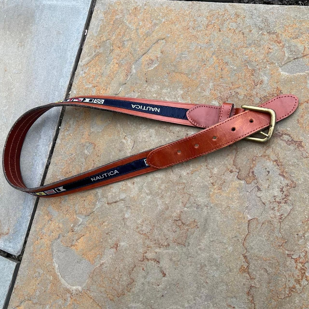 Nautica Y2K Nautica Brown Leather Flag Taping Belt Size ONE SIZE - 1 Thumbnail
