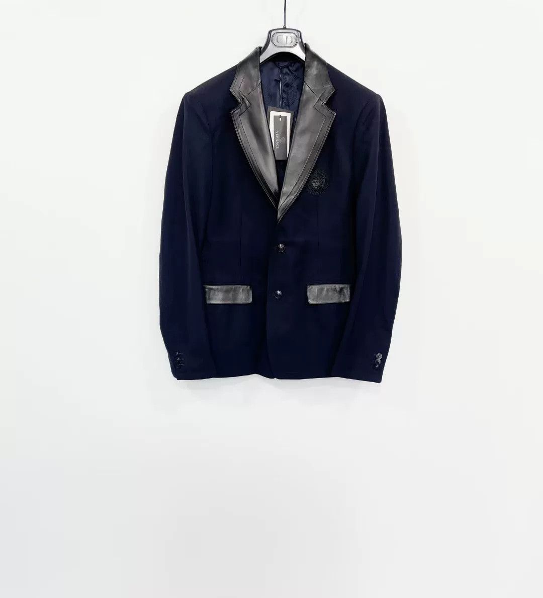 Versace VERSACE Wool Leather Trim Blazer Size US XL / EU 56 / 4 - 1 Thumbnail