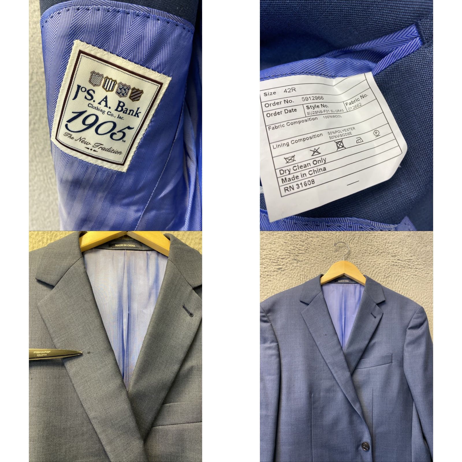 Jos. A. Bank VINTAGE Jos A. Bank Men's Blazer Sport Coat Jacket Wool 42R Blue Formal Tuxedo Mens Size 42R - 8 Thumbnail