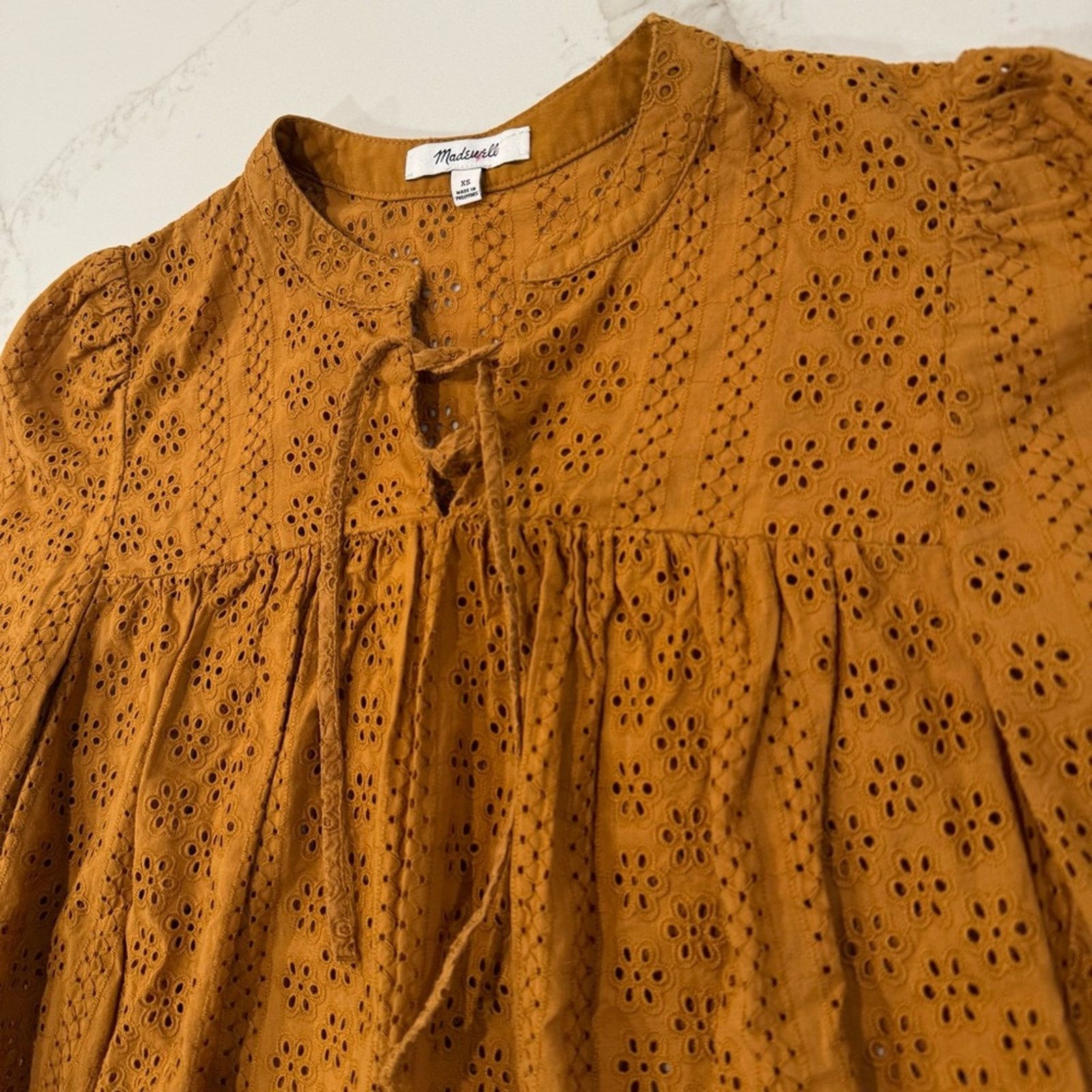 Madewell Madewell Eyelet Double Tie Peasant Top Womens XS Carrot Cake Size XS / US 0-2 / IT 36-38 - 3 Thumbnail