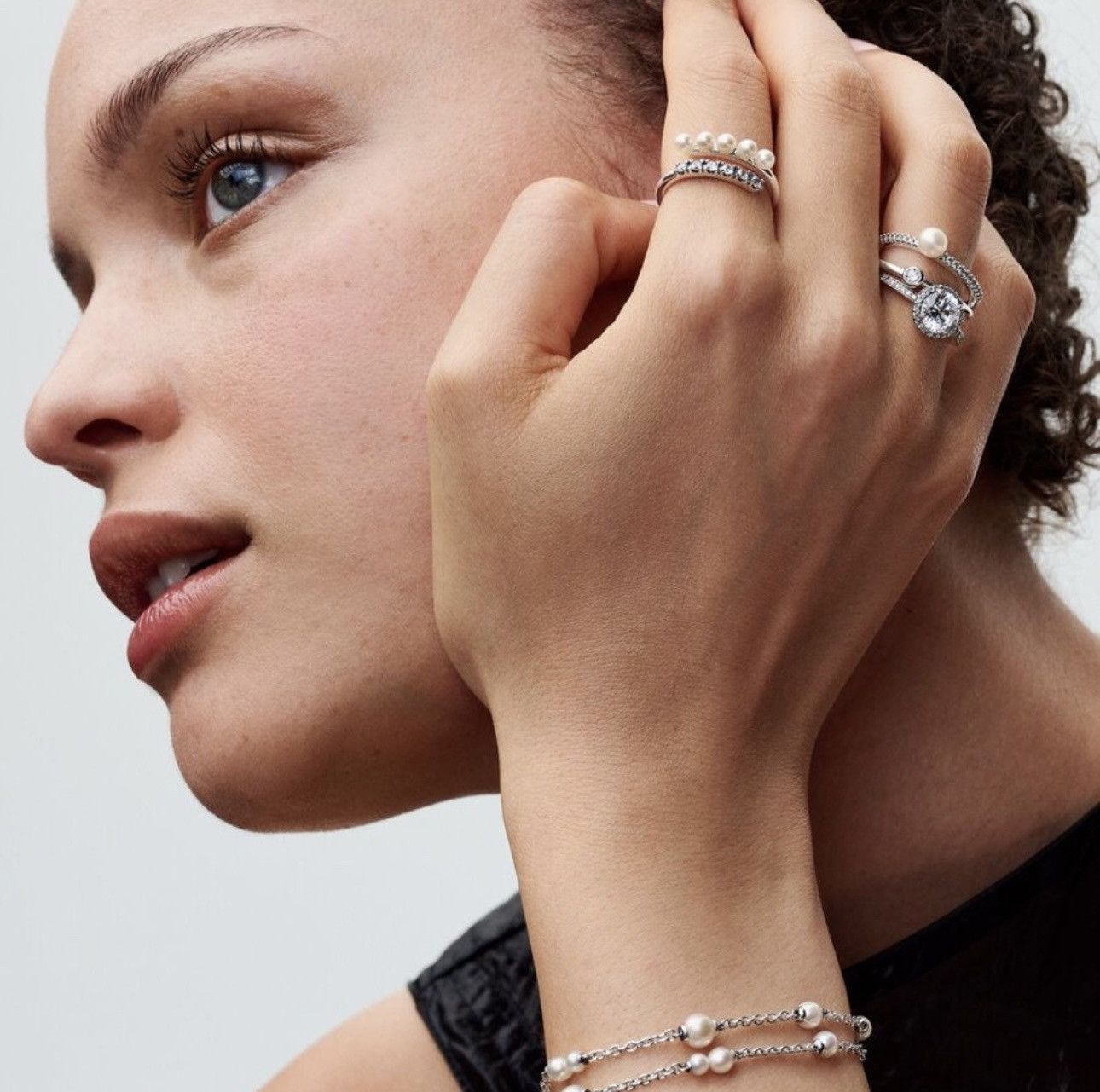 pandora Pandora Treated Freshwater Cultured Pearls & Pavé Open Ring Size ONE SIZE - 3 Thumbnail