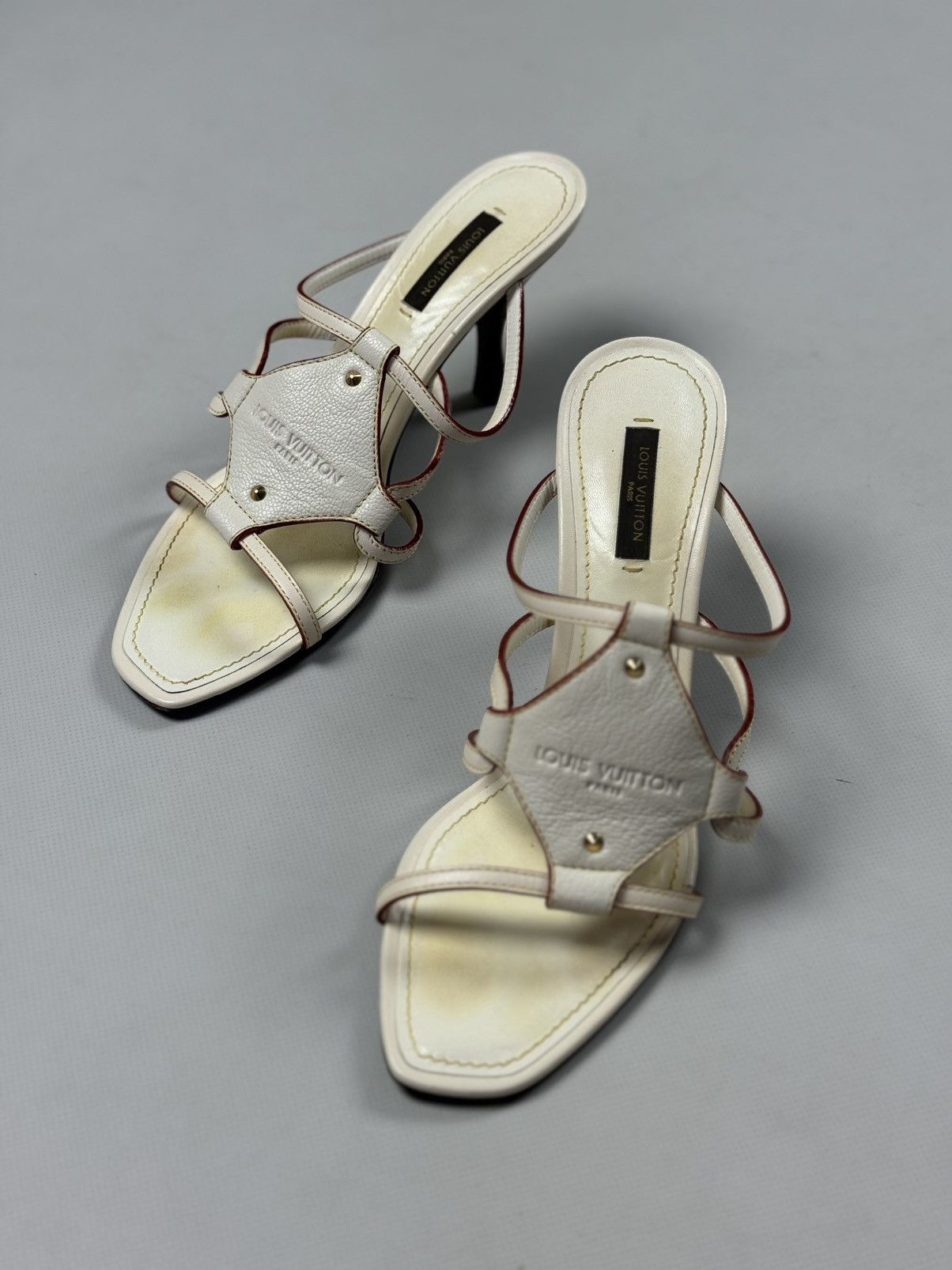 Louis Vuitton Louis Vuitton Cream Leather VTG Ankle Strap Heels Sandals Size US 8 / IT 38 - 9 Thumbnail