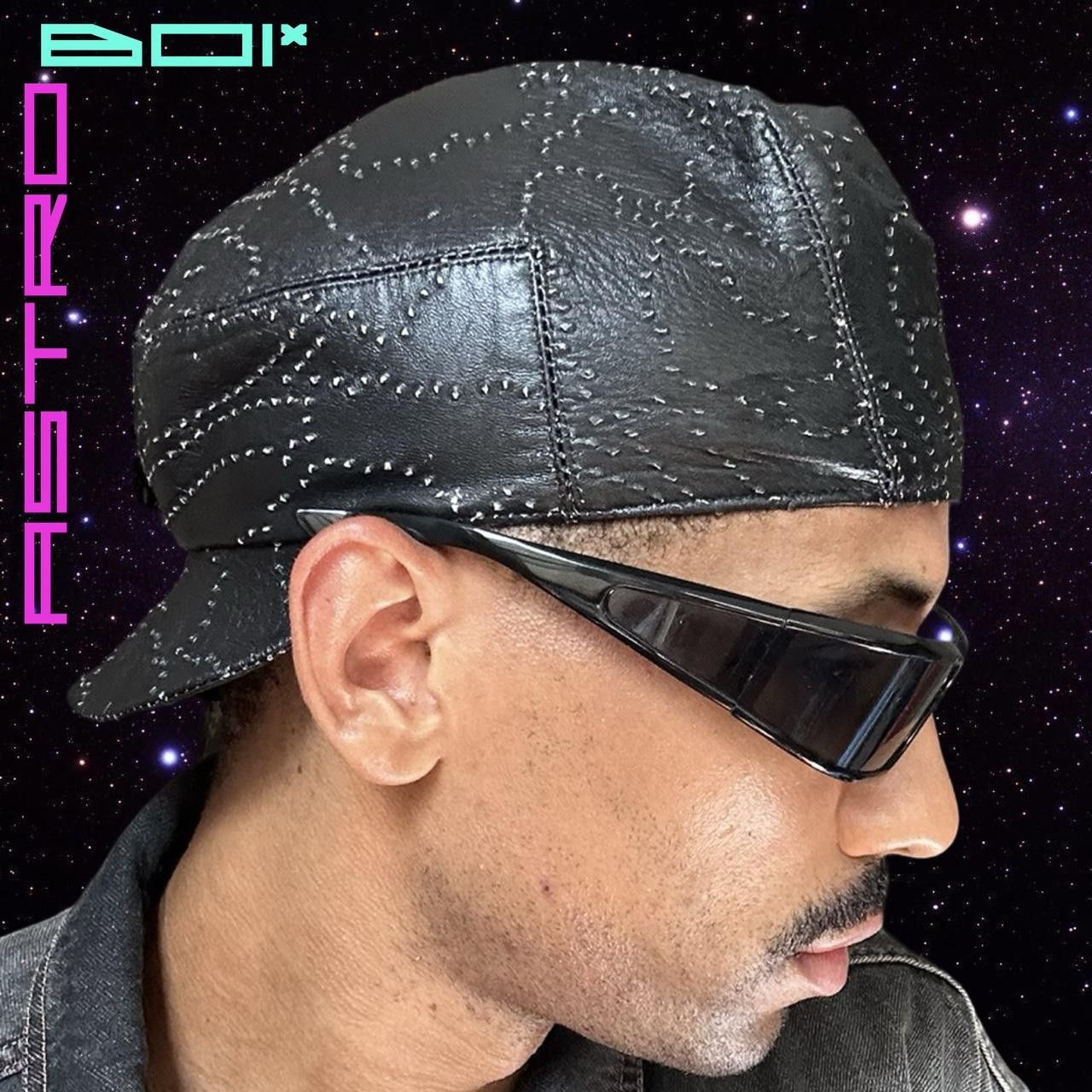 VINTAGE MISA HARADA MILLINERY BLACK LEATHER PAGE BOY CAP